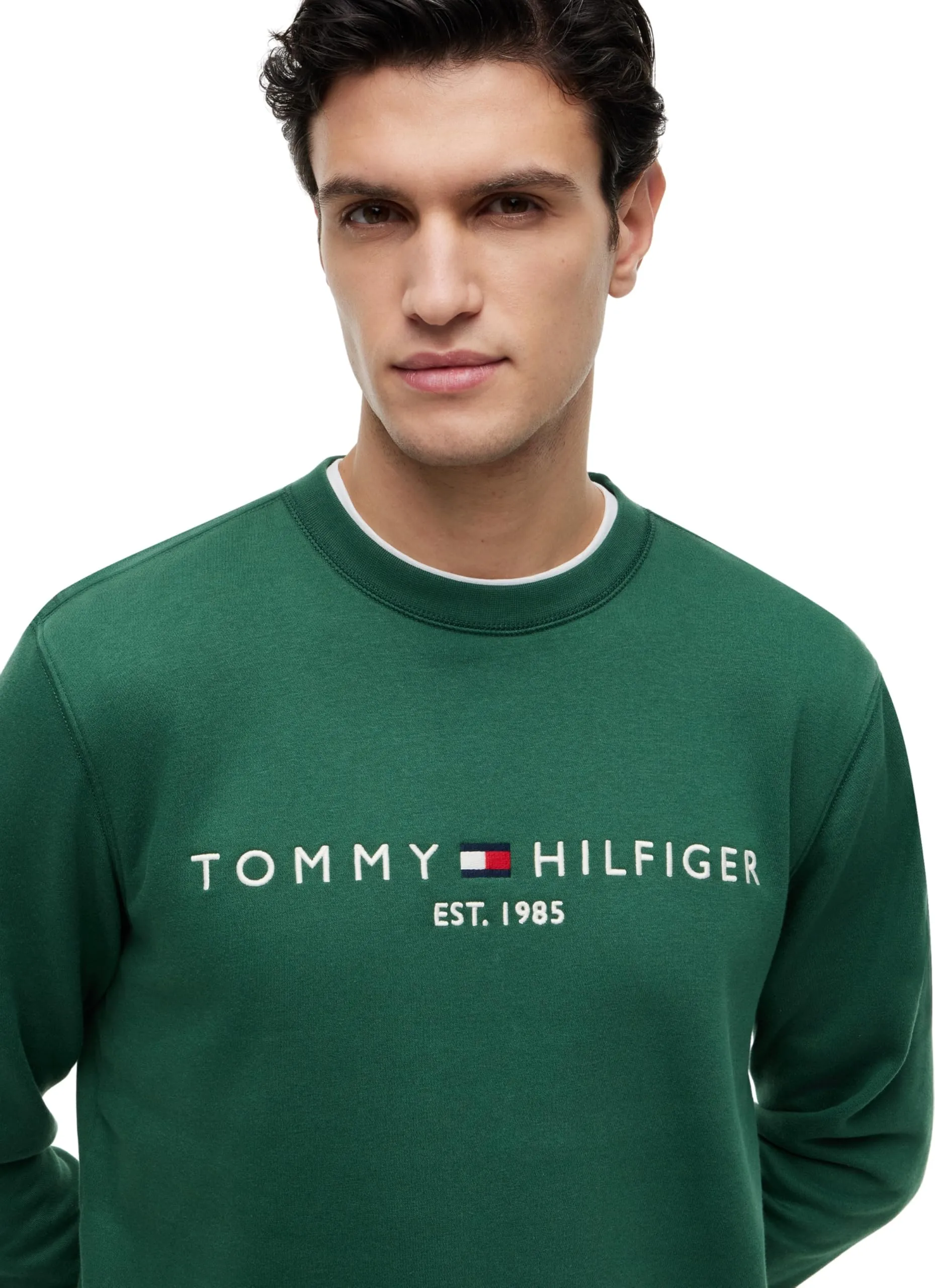 Tommy Hilfiger Uomo Felpa Tommy Logo Senza Cappuccio, Verde (Street Green), M - immagine 3