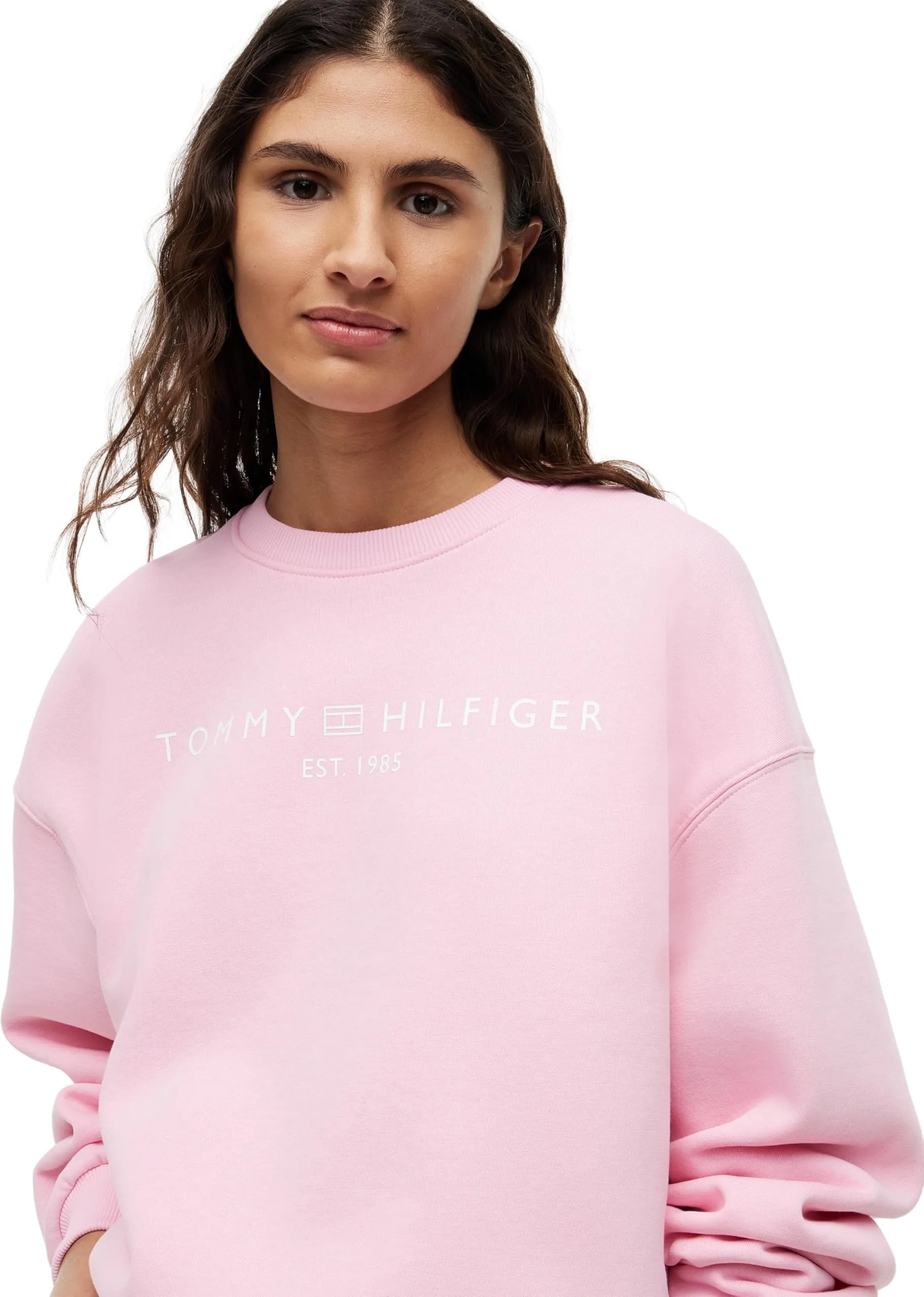 Tommy Hilfiger Donna Felpa Corp Logo Modern Relaxed Fit, Rosa (Classic Pink), L - immagine 3
