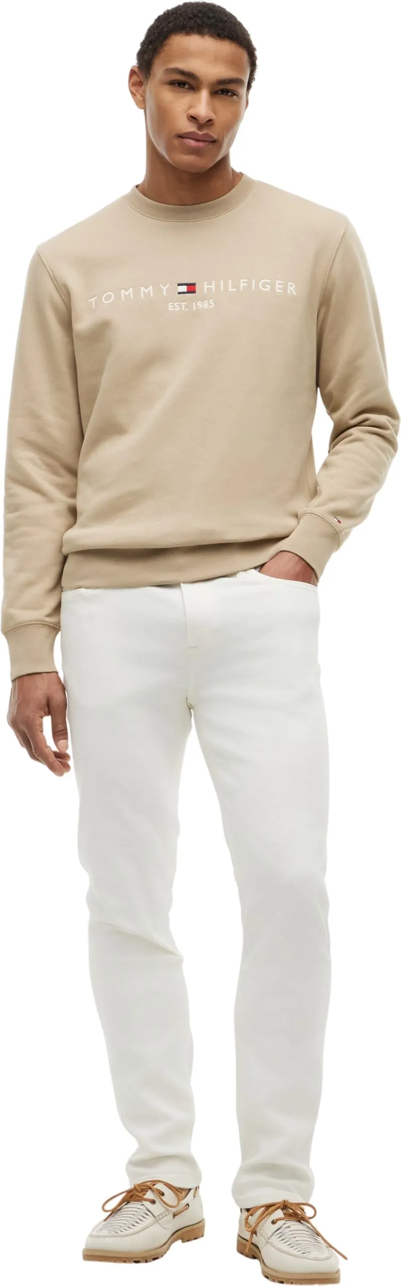 Tommy Hilfiger Uomo Felpa Tommy Logo Senza Cappuccio, Beige (Batique Khaki), XL - immagine 4