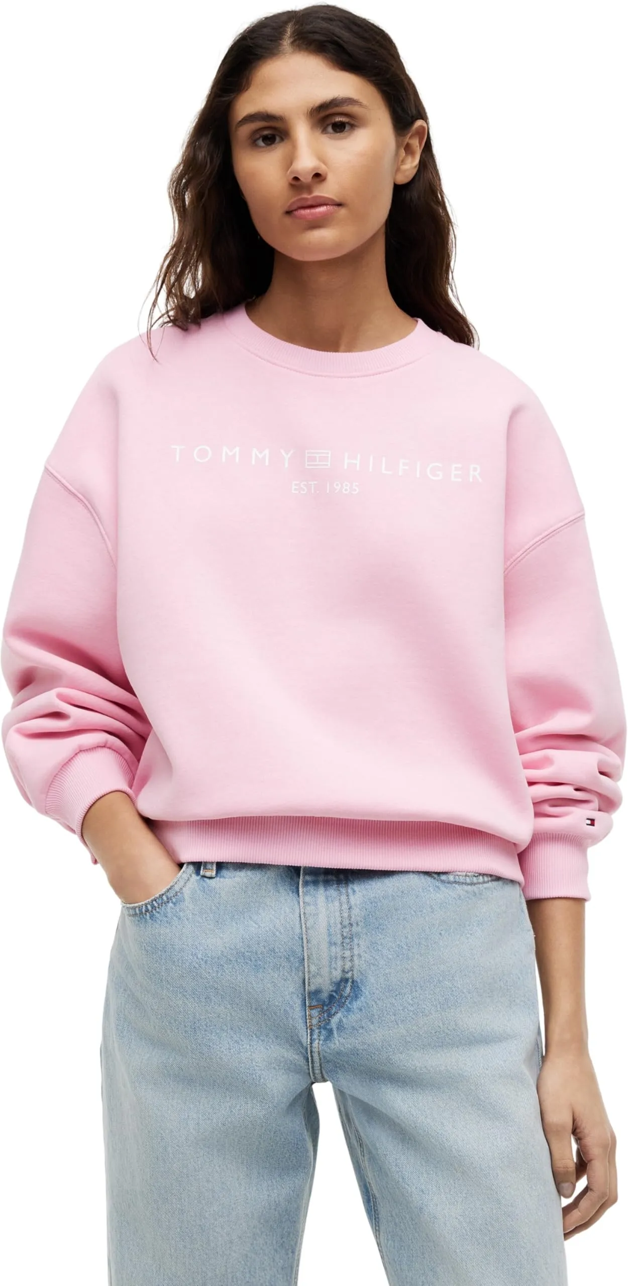 Tommy Hilfiger Donna Felpa Corp Logo Modern Relaxed Fit, Rosa (Classic Pink), XL - immagine 1
