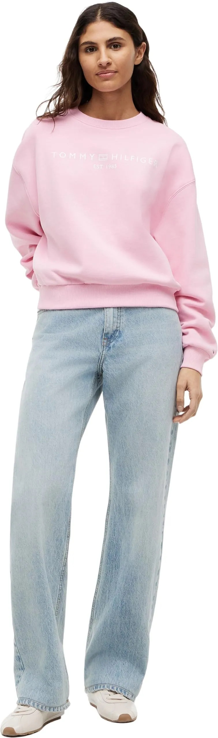 Tommy Hilfiger Donna Felpa Corp Logo Modern Relaxed Fit, Rosa (Classic Pink), XL - immagine 4