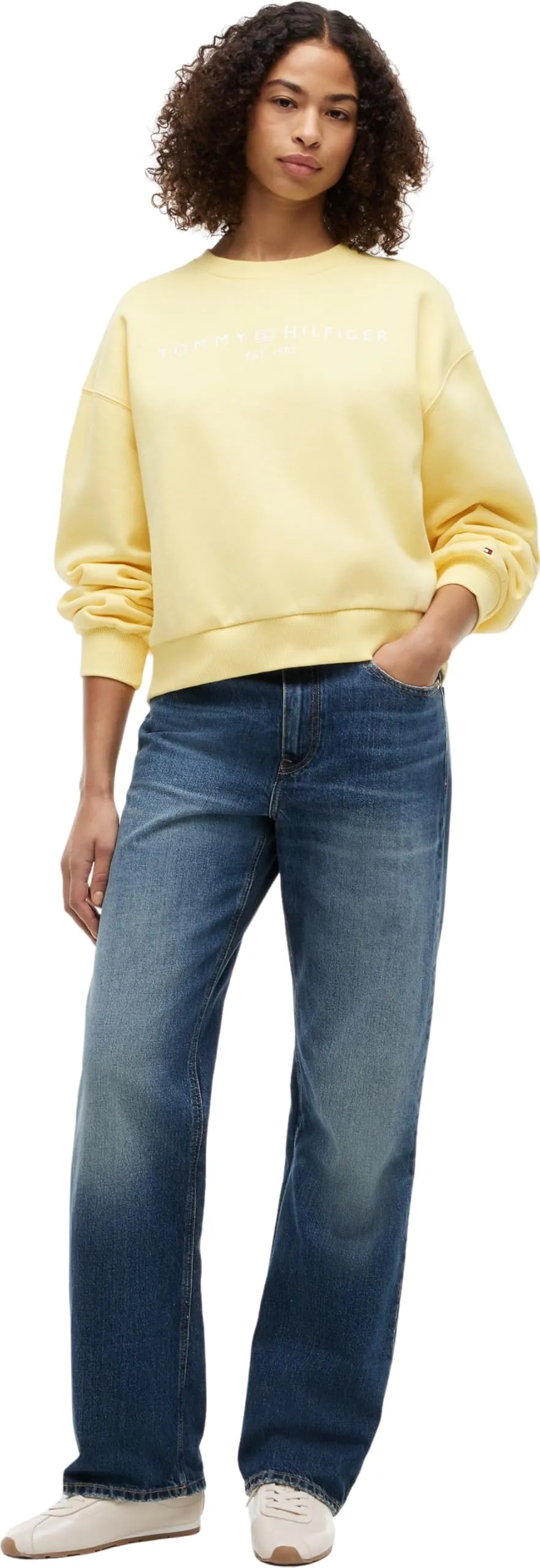 Tommy Hilfiger Donna Felpa Corp Logo Modern Relaxed Fit, Giallo (Citronella), L - immagine 4