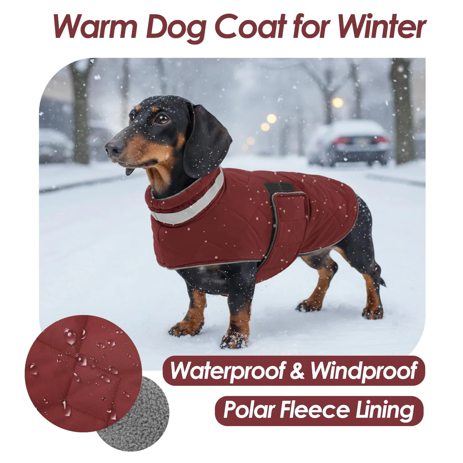 ASENKU Cappotto Invernale Cane M per Taglia Media, Giacca Impermeabile Antivento Riflettente, Fodera in Pile Calda, Velcro Regolabile, Apertura Collare – Per Beagle, Bassotto, Cavalier King - immagine 3