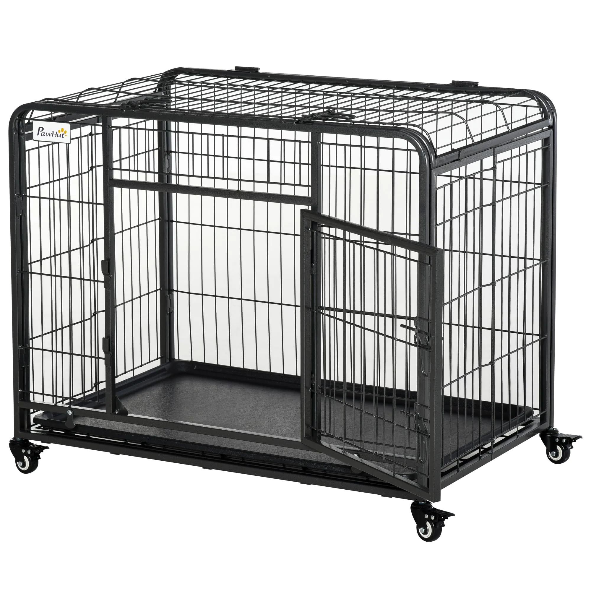 PawHut Kennel Gabbia per Cani Pieghevole, 94x58x69.5 cm, Grigio Scuro - immagine 1