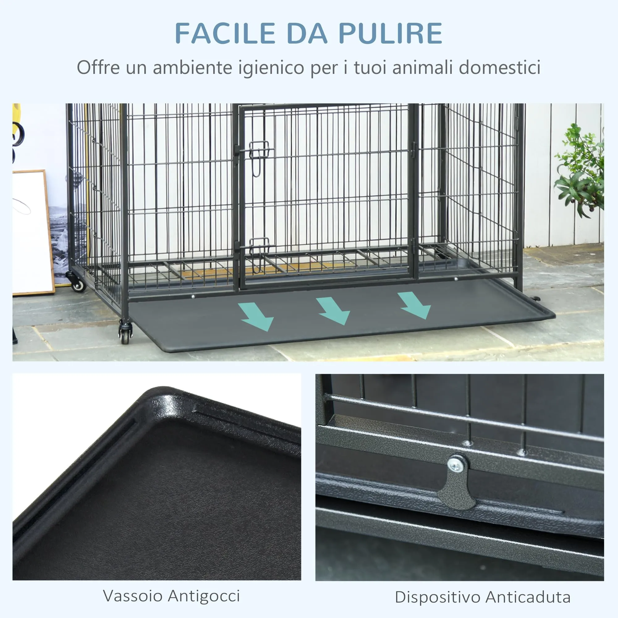 PawHut Kennel Gabbia per Cani Pieghevole, 94x58x69.5 cm, Grigio Scuro - immagine 4