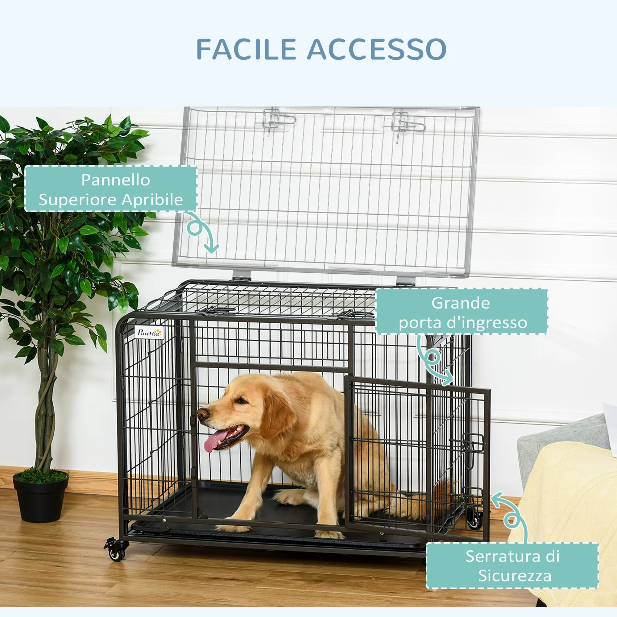 PawHut Kennel Gabbia per Cani Pieghevole, 94x58x69.5 cm, Grigio Scuro - immagine 5