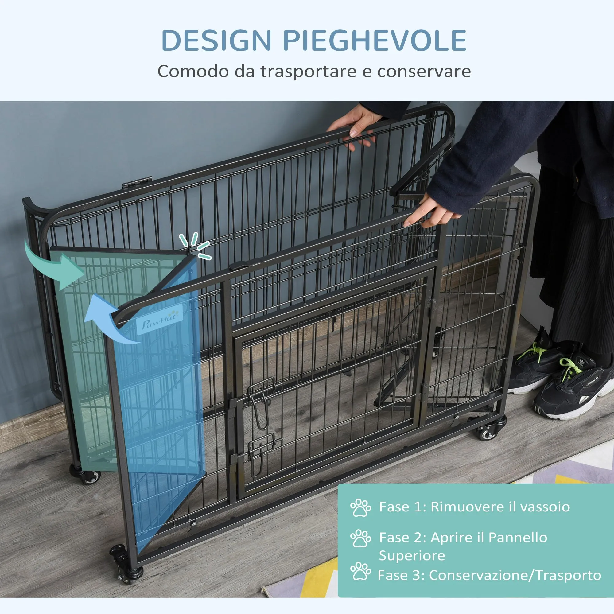 PawHut Kennel Gabbia per Cani Pieghevole, 94x58x69.5 cm, Grigio Scuro - immagine 6