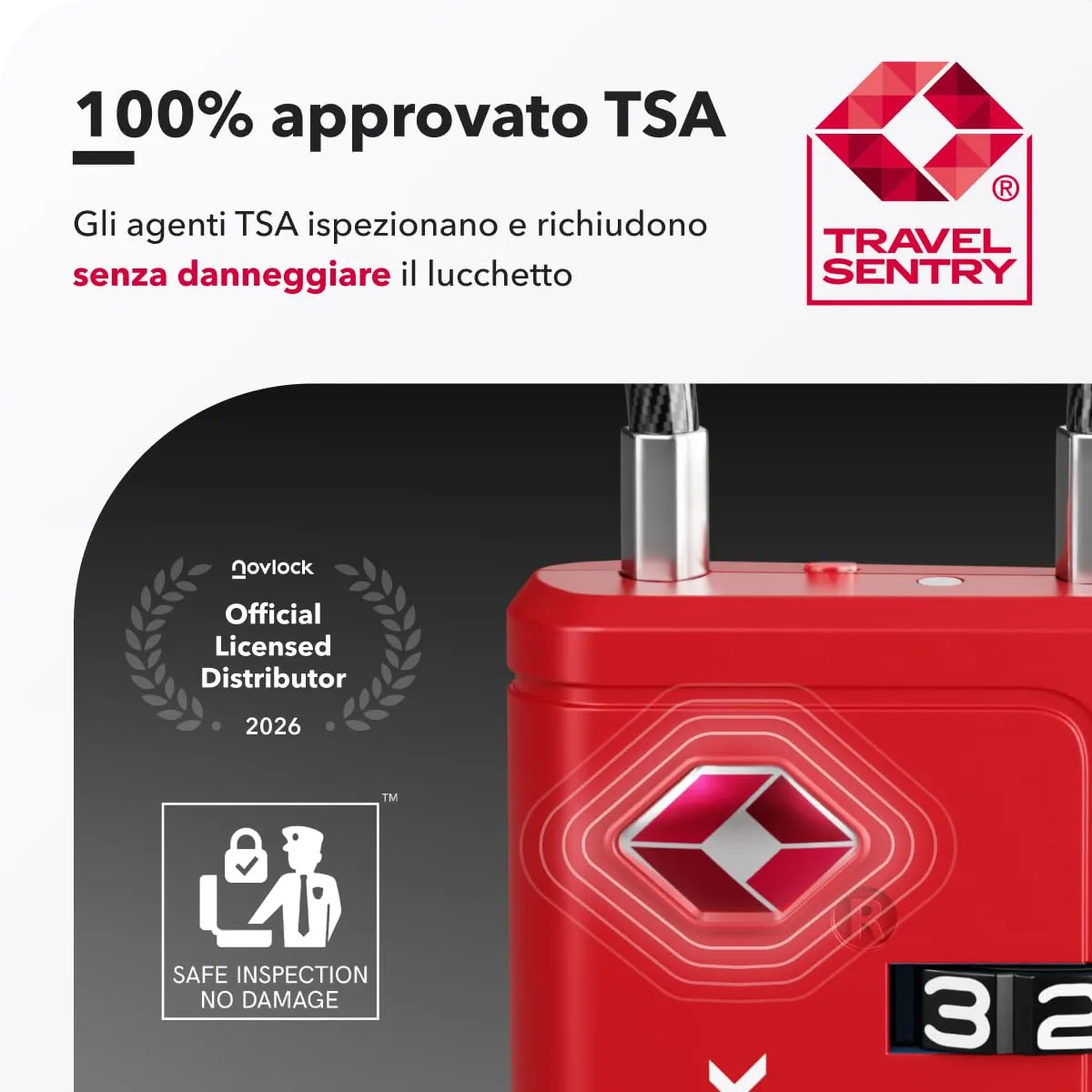 Lucchetti TSA con combinazione a 4 cifre – Per valigia, zaino, borsa da viaggio e bagaglio a mano – Ideali per viaggi in aereo – Confezione da 2 (rossi) - immagine 3