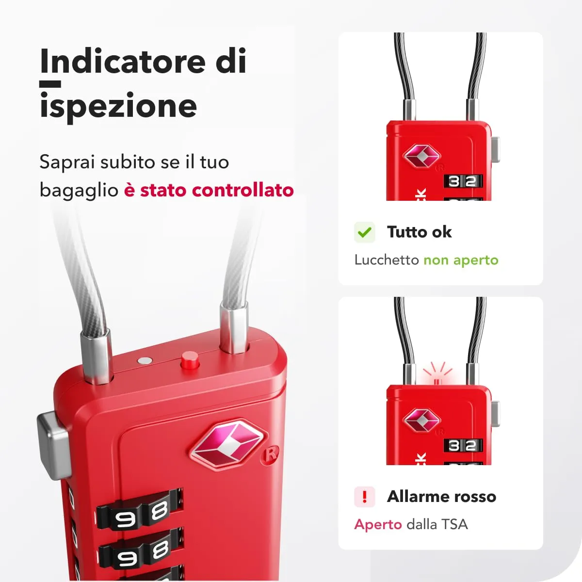 Lucchetti TSA con combinazione a 4 cifre – Per valigia, zaino, borsa da viaggio e bagaglio a mano – Ideali per viaggi in aereo – Confezione da 2 (rossi) - immagine 5