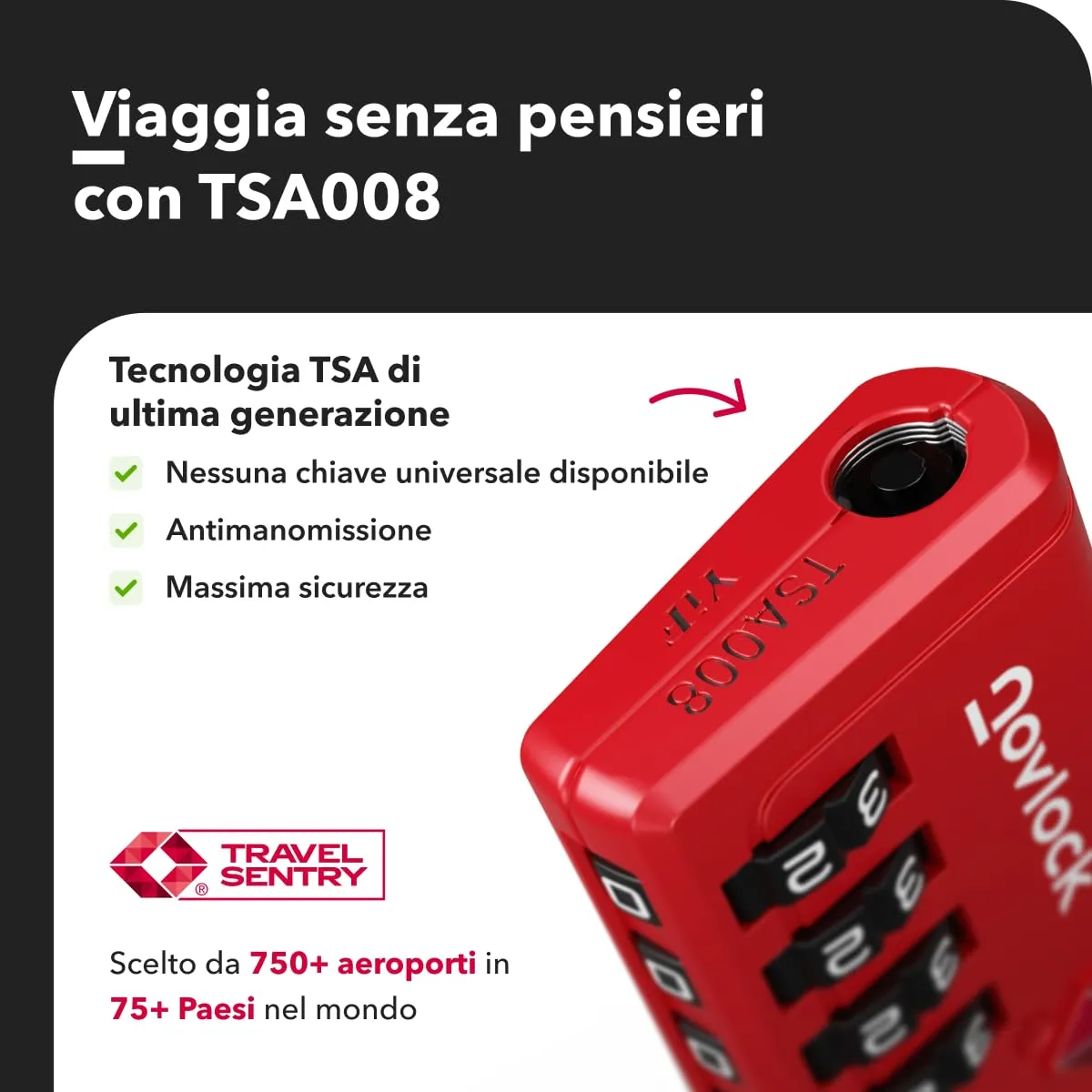 Lucchetti TSA con combinazione a 4 cifre – Per valigia, zaino, borsa da viaggio e bagaglio a mano – Ideali per viaggi in aereo – Confezione da 2 (rossi) - immagine 6