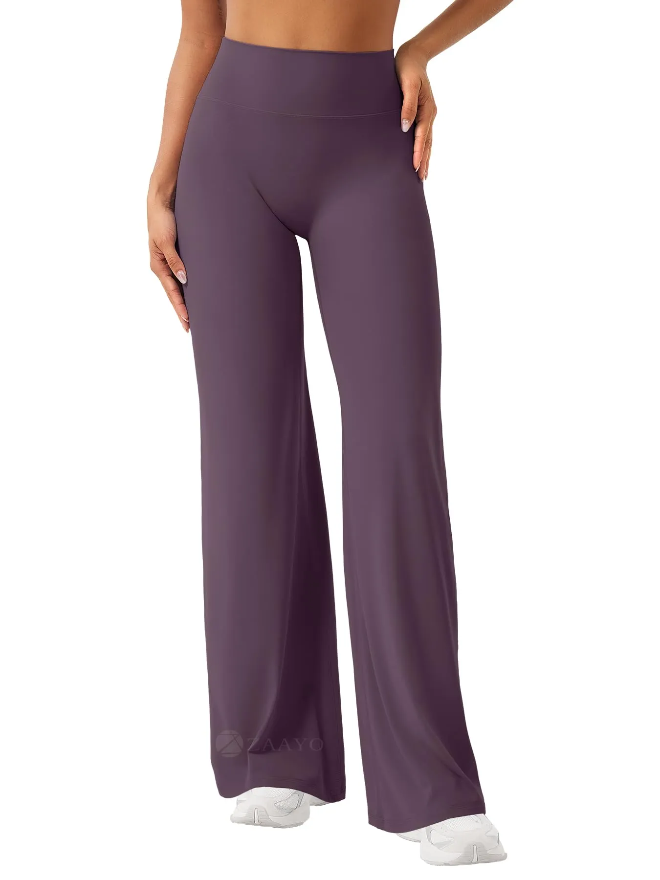 ZAAYO Leggings dritti da donna, senza cuciture, svasati, per yoga, palestra, nero, bacche, viola, L/largo - immagine 1