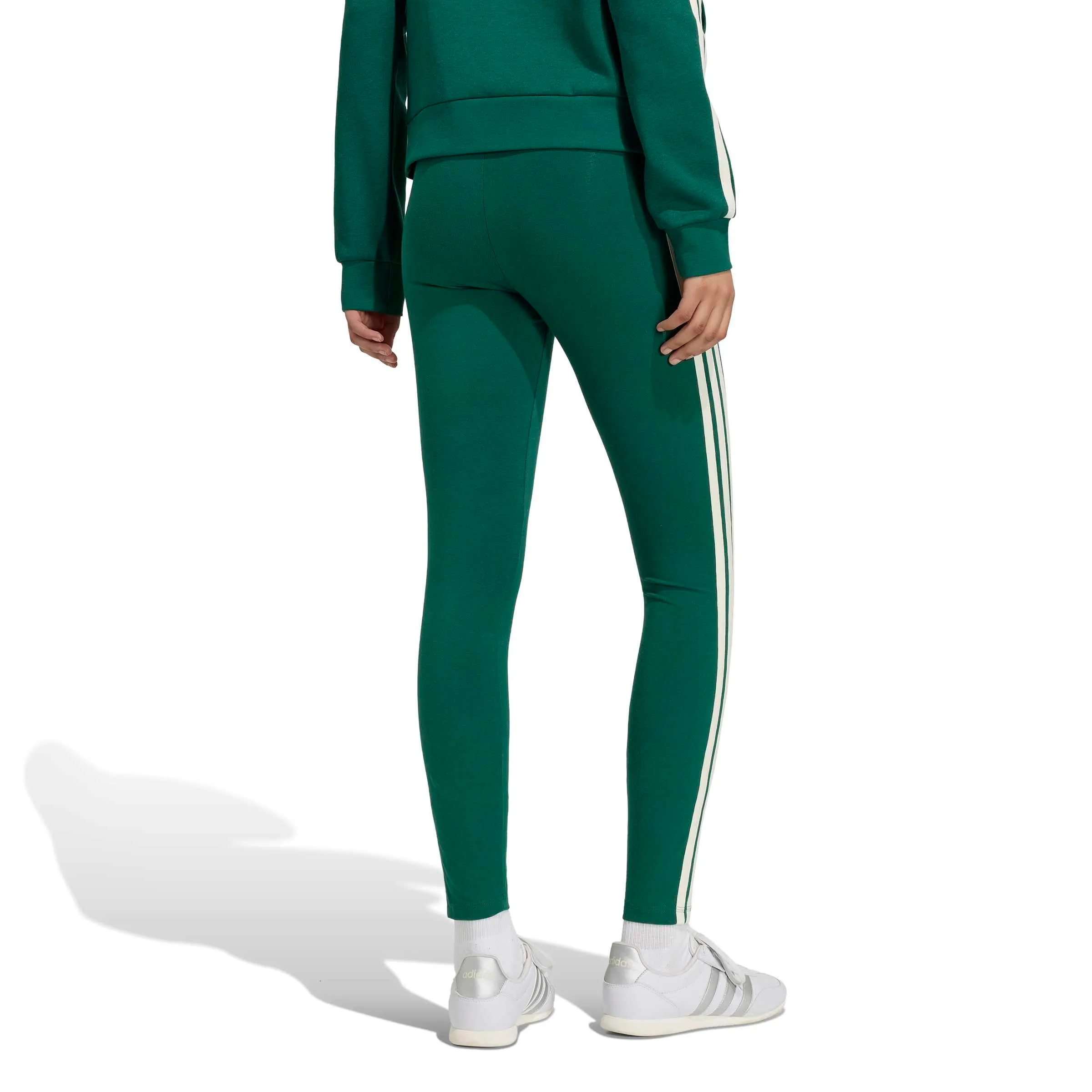 adidas Women's Essentials 3-Stripes Cotton Leggings Collegiate Green/Ivory S S - immagine 2
