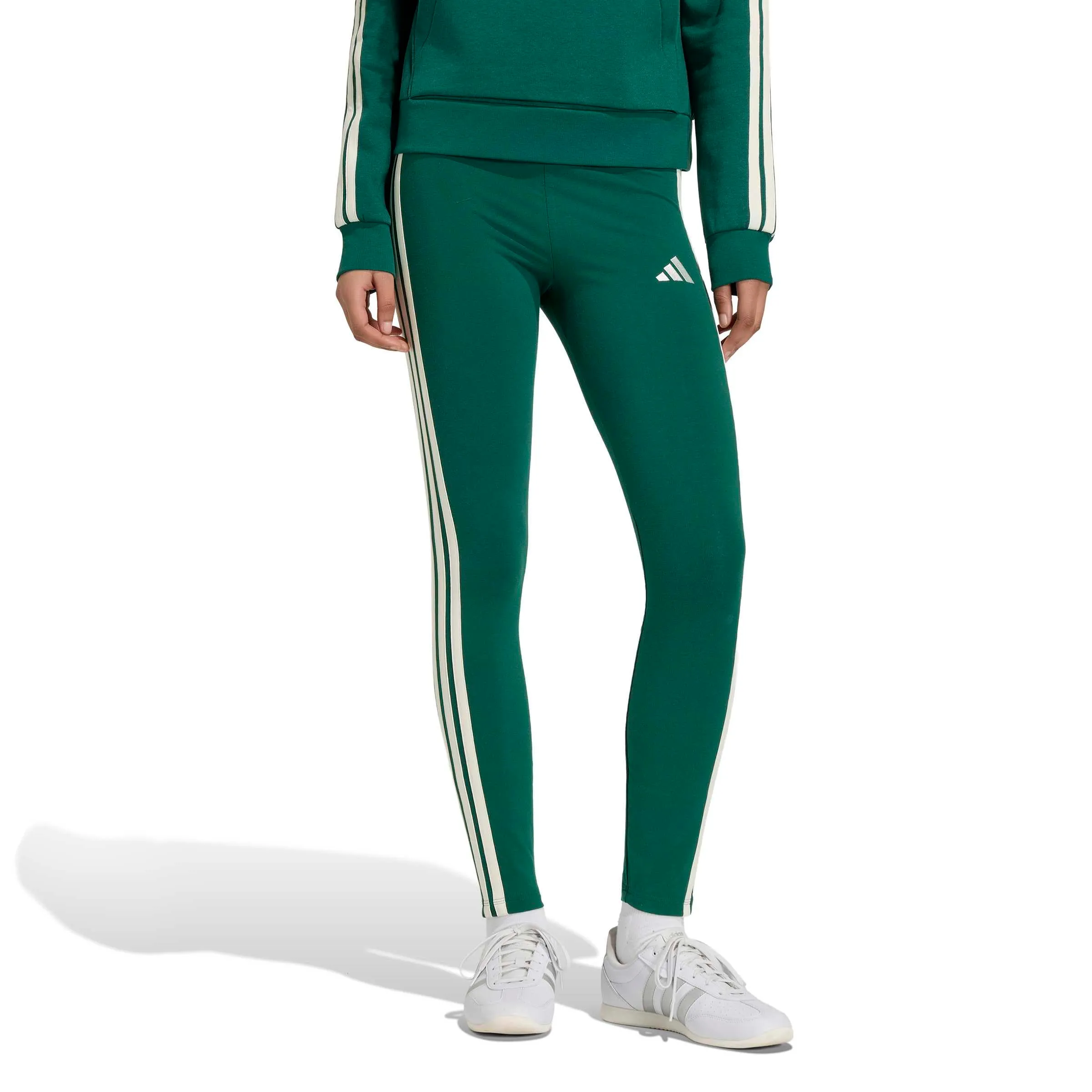 adidas Women's Essentials 3-Stripes Cotton Leggings Collegiate Green/Ivory S S - immagine 3
