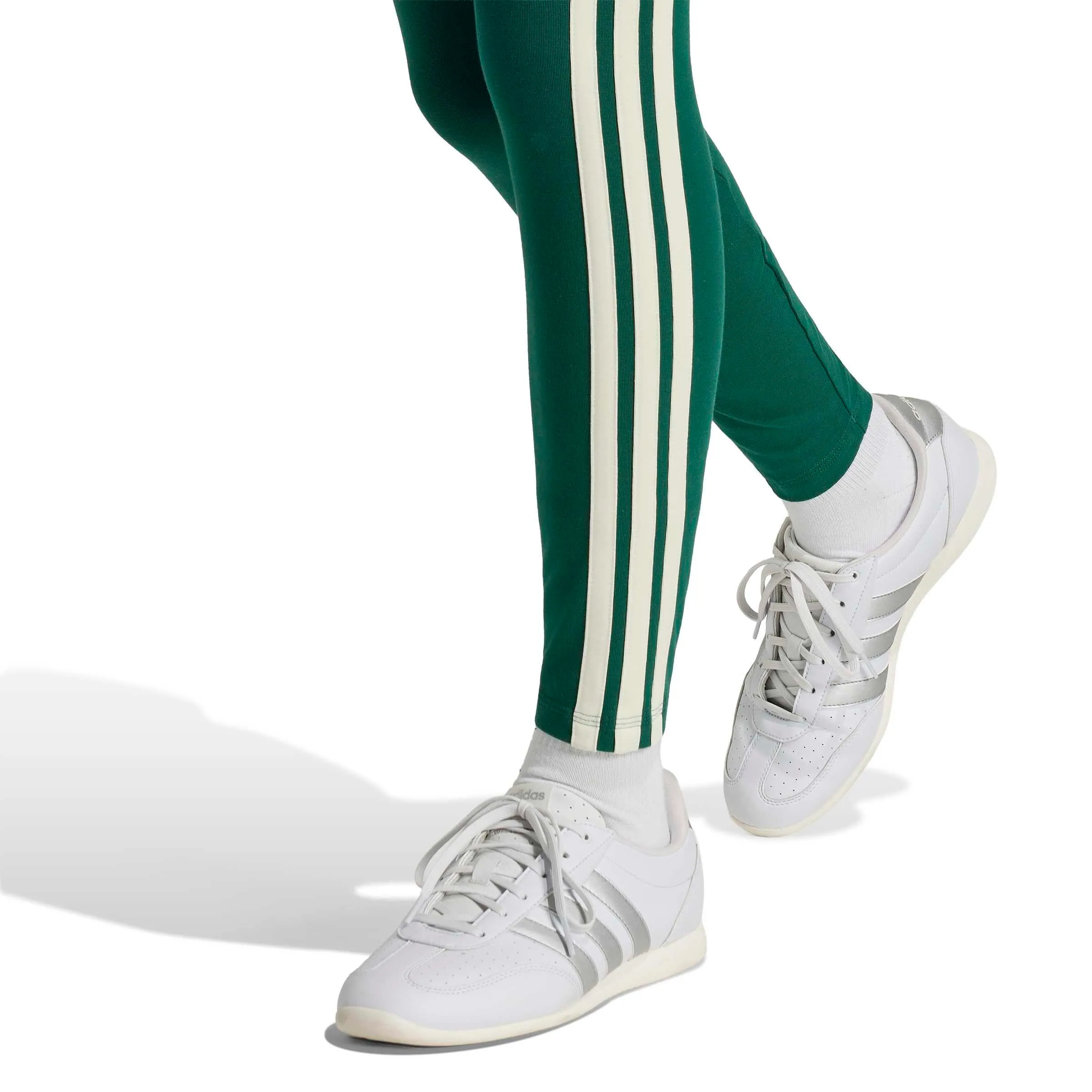 adidas Women's Essentials 3-Stripes Cotton Leggings Collegiate Green/Ivory S S - immagine 5