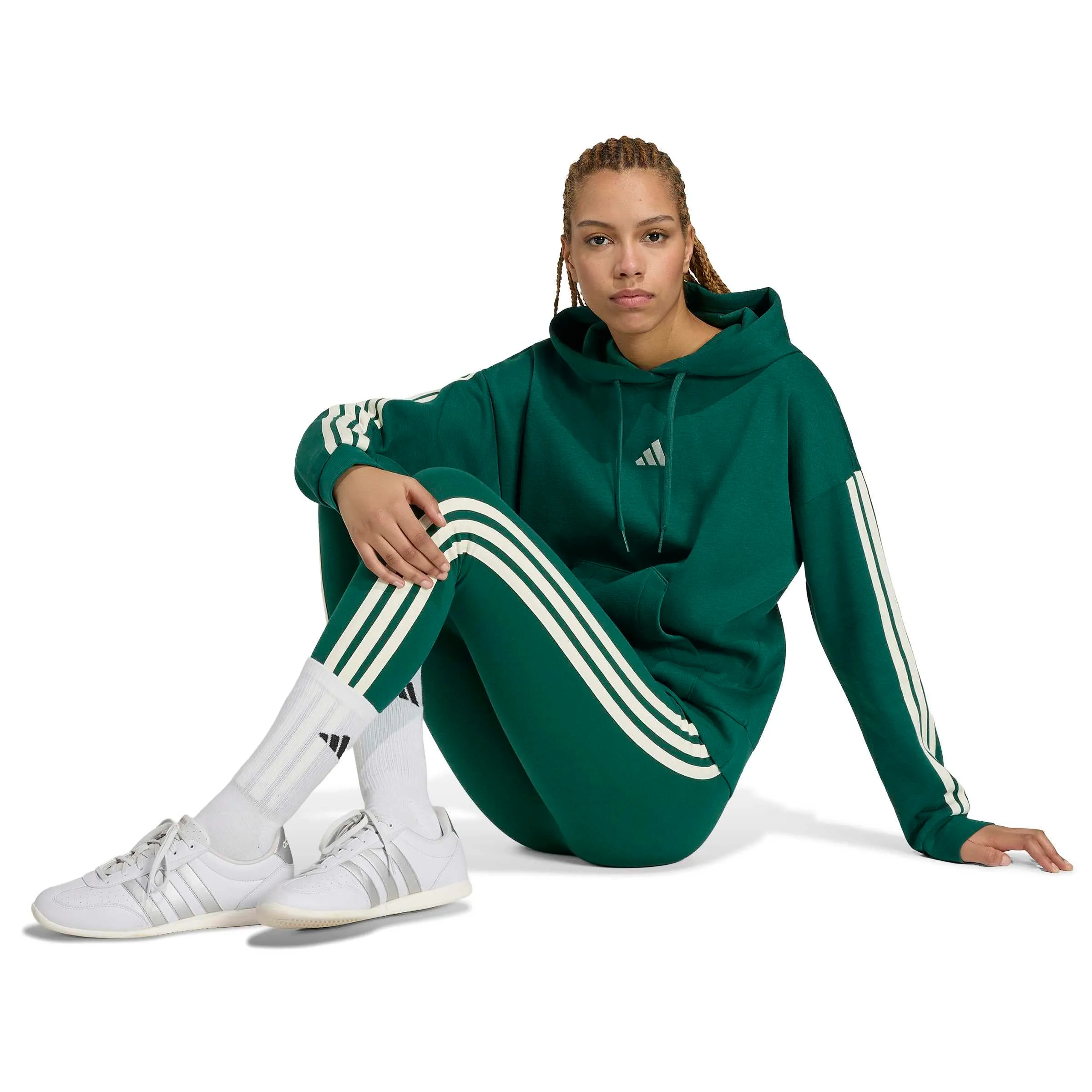adidas Women's Essentials 3-Stripes Cotton Leggings Collegiate Green/Ivory S S - immagine 6