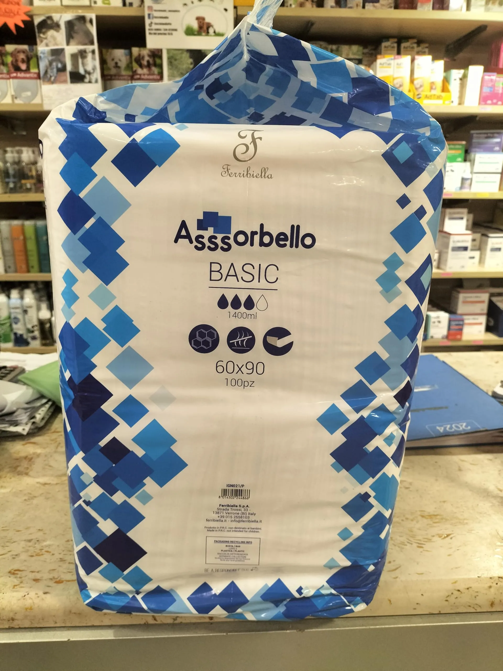 Ferribiella IGN021 Asssorbello - Tappetini igienici pe cani, Basic, 60 x 90 cm, Confezione di 2 buste (2 x 100 pezzi) - immagine 4