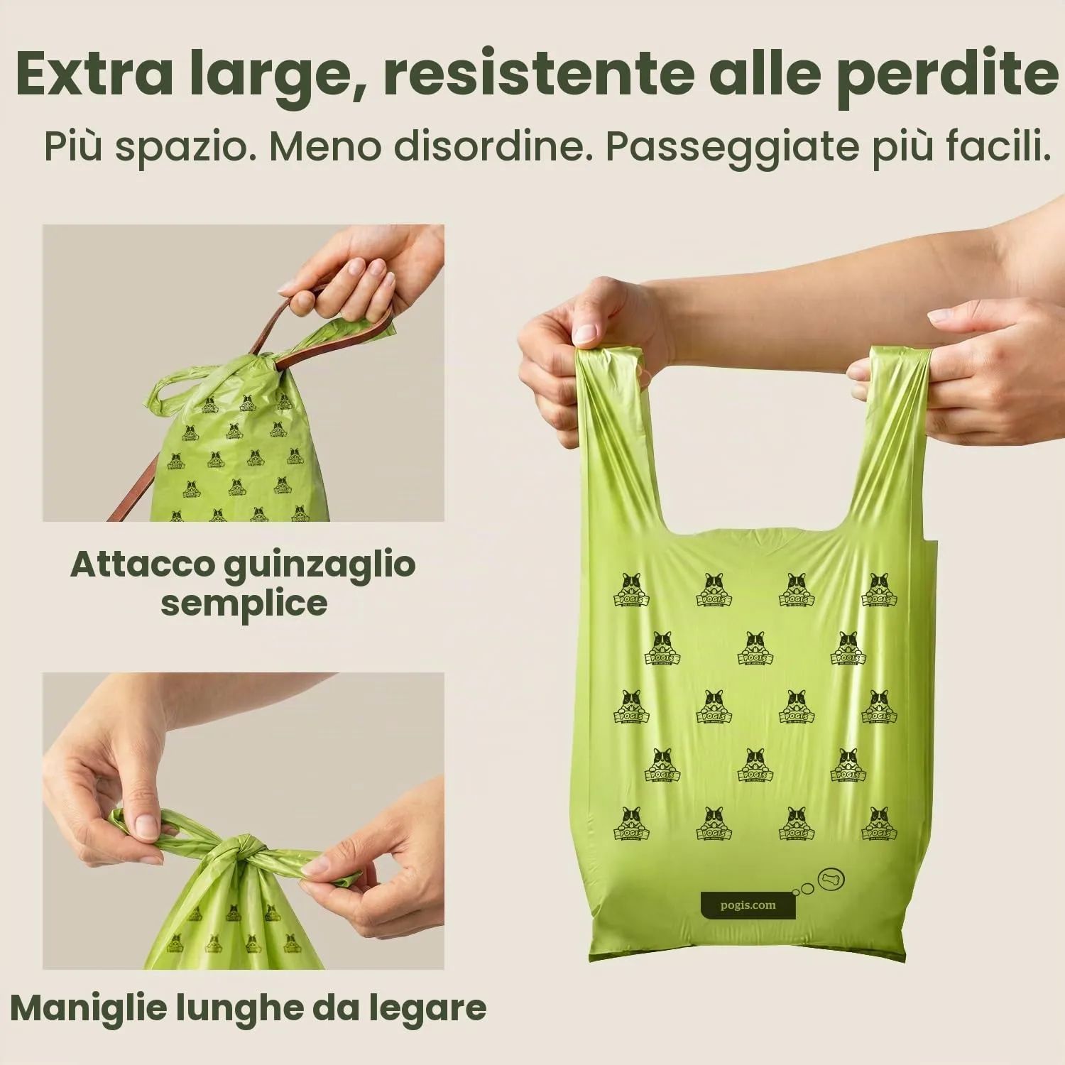 Pogi sacchetti igienici con manici per cani, profumati e extra resistenti, 900 pezzi - immagine 2