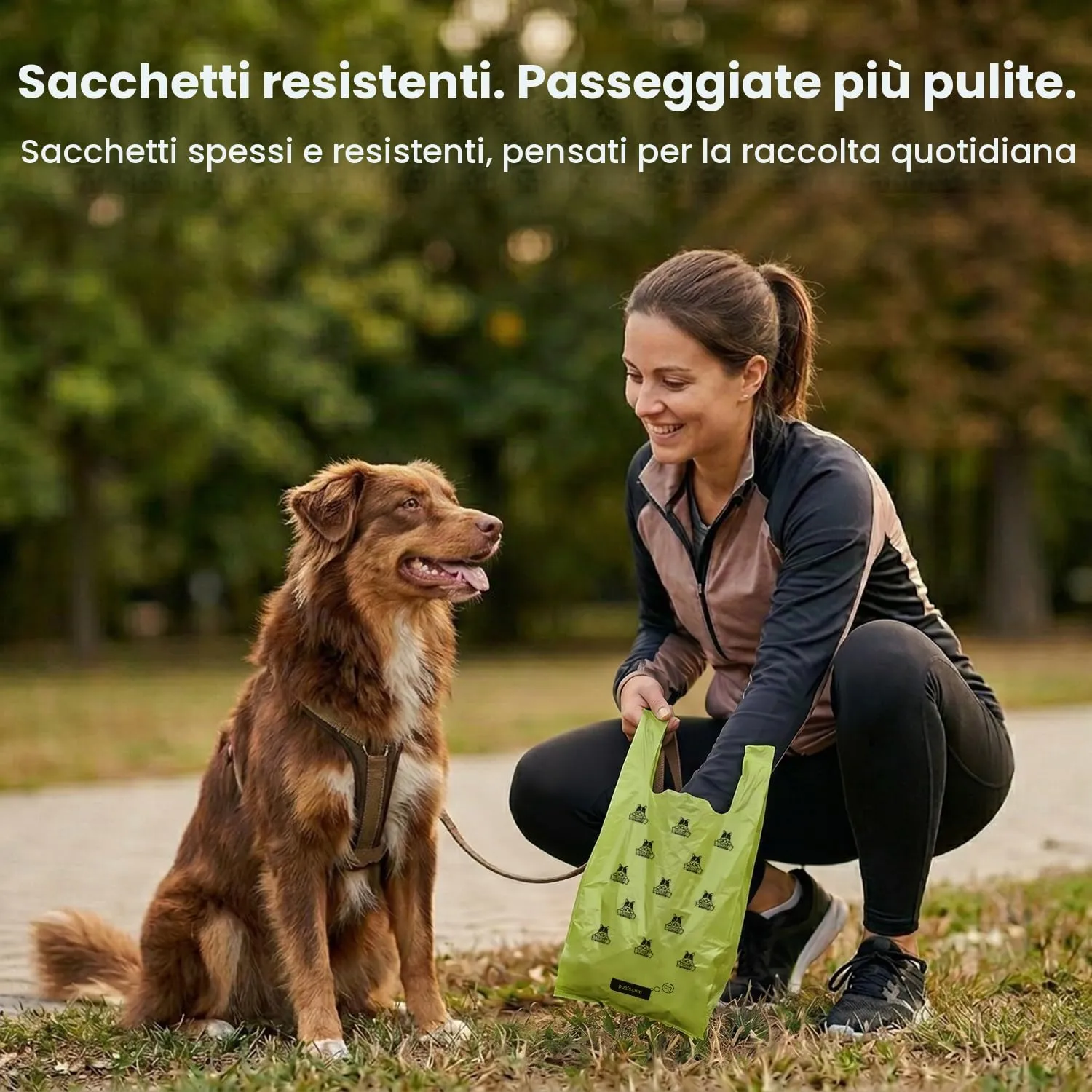 Pogi sacchetti igienici con manici per cani, profumati e extra resistenti, 900 pezzi - immagine 3