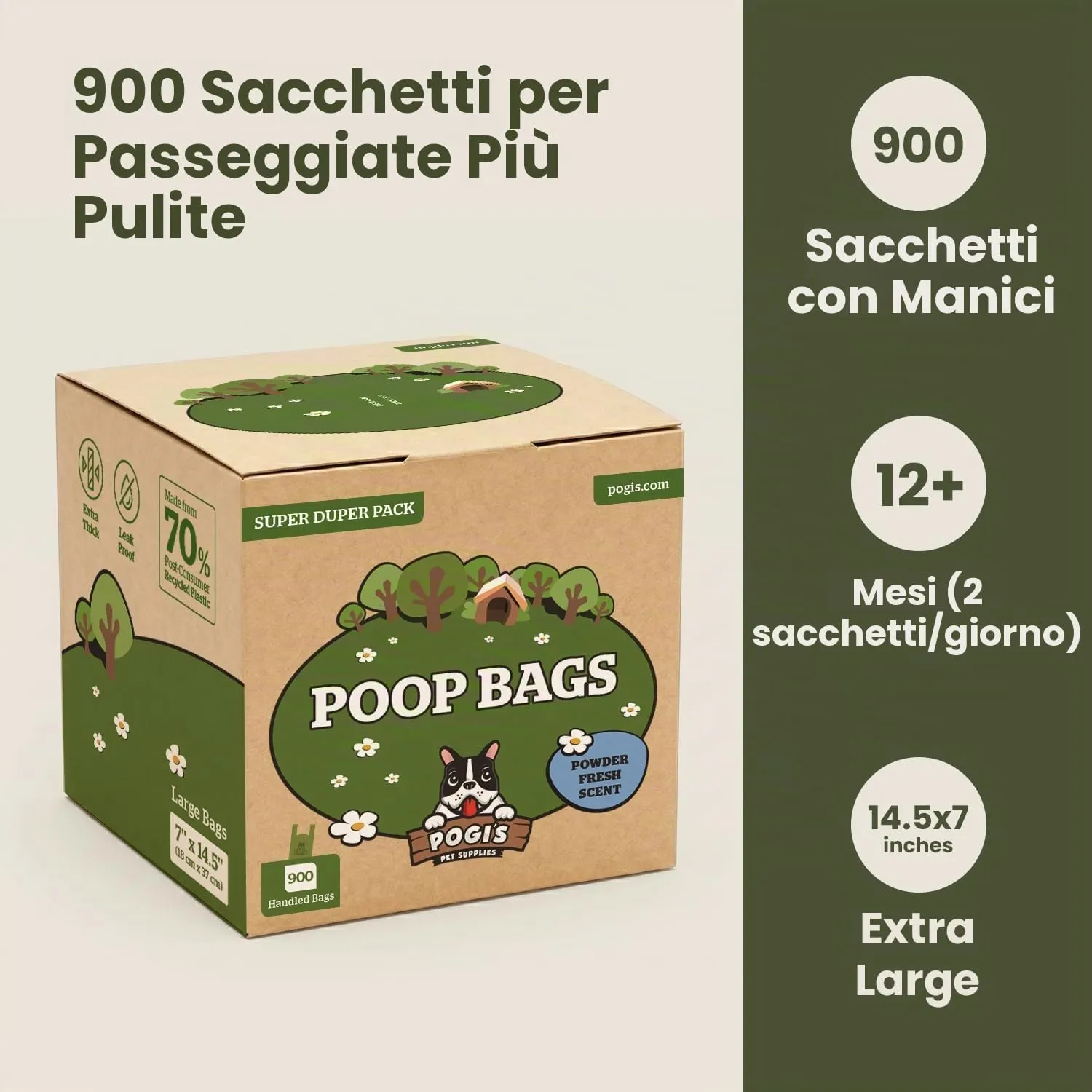 Pogi sacchetti igienici con manici per cani, profumati e extra resistenti, 900 pezzi - immagine 6