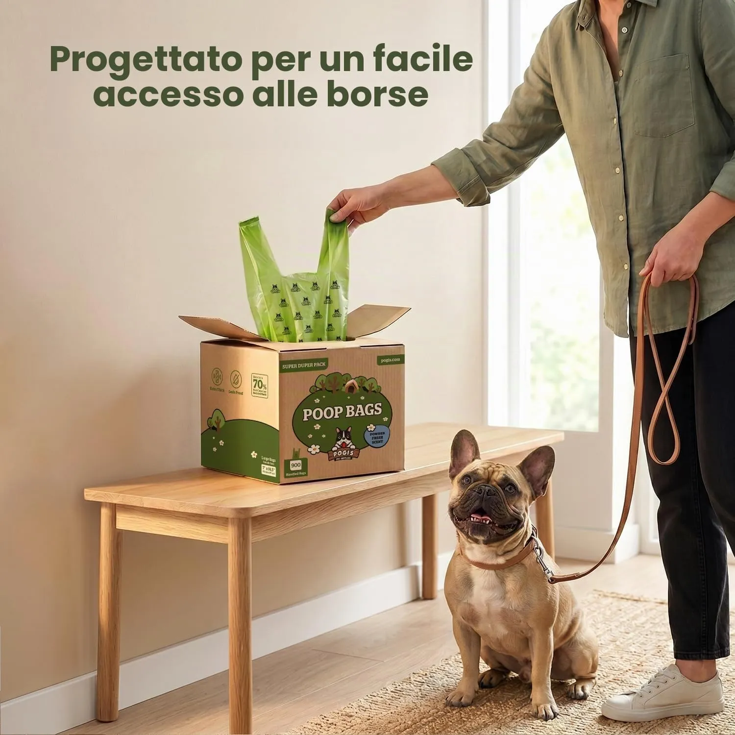Pogi sacchetti igienici con manici per cani, profumati e extra resistenti, 900 pezzi - immagine 7
