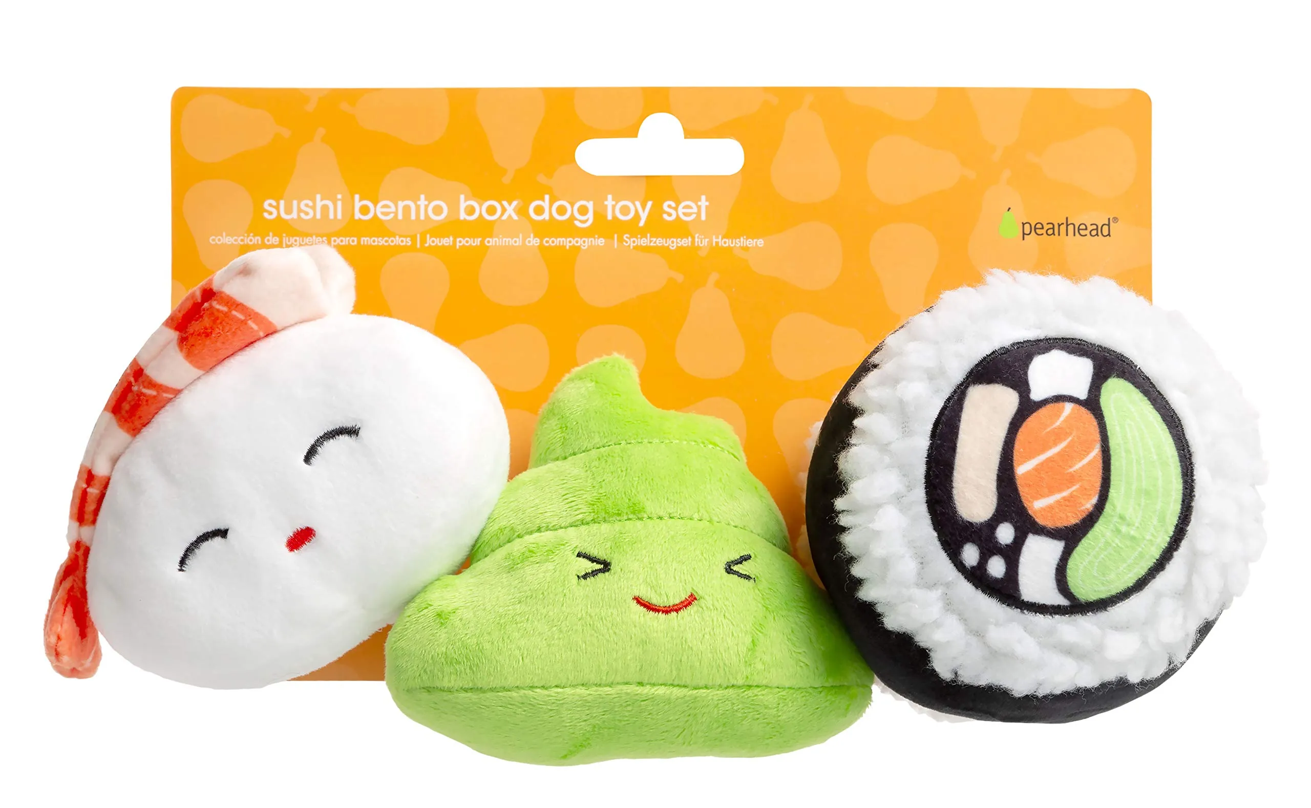 Pearhead Sushi Pet Toys - Set di 3 giocattoli per cani in peluche, per il proprietario di animali domestici deve avere accessorio per cani, morbidi giocattoli che squittiano, set di 3 - immagine 10
