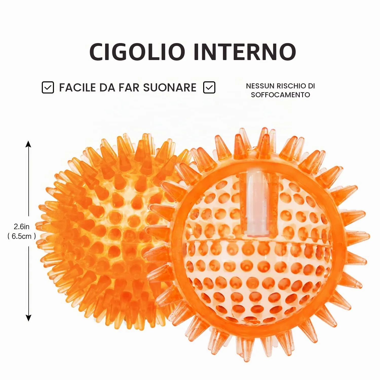 SHARLOVY Palline cigolanti TPR per cuccioli piccoli, confezione 6 pezzi, colori vivaci per dentizione e gioco - immagine 3