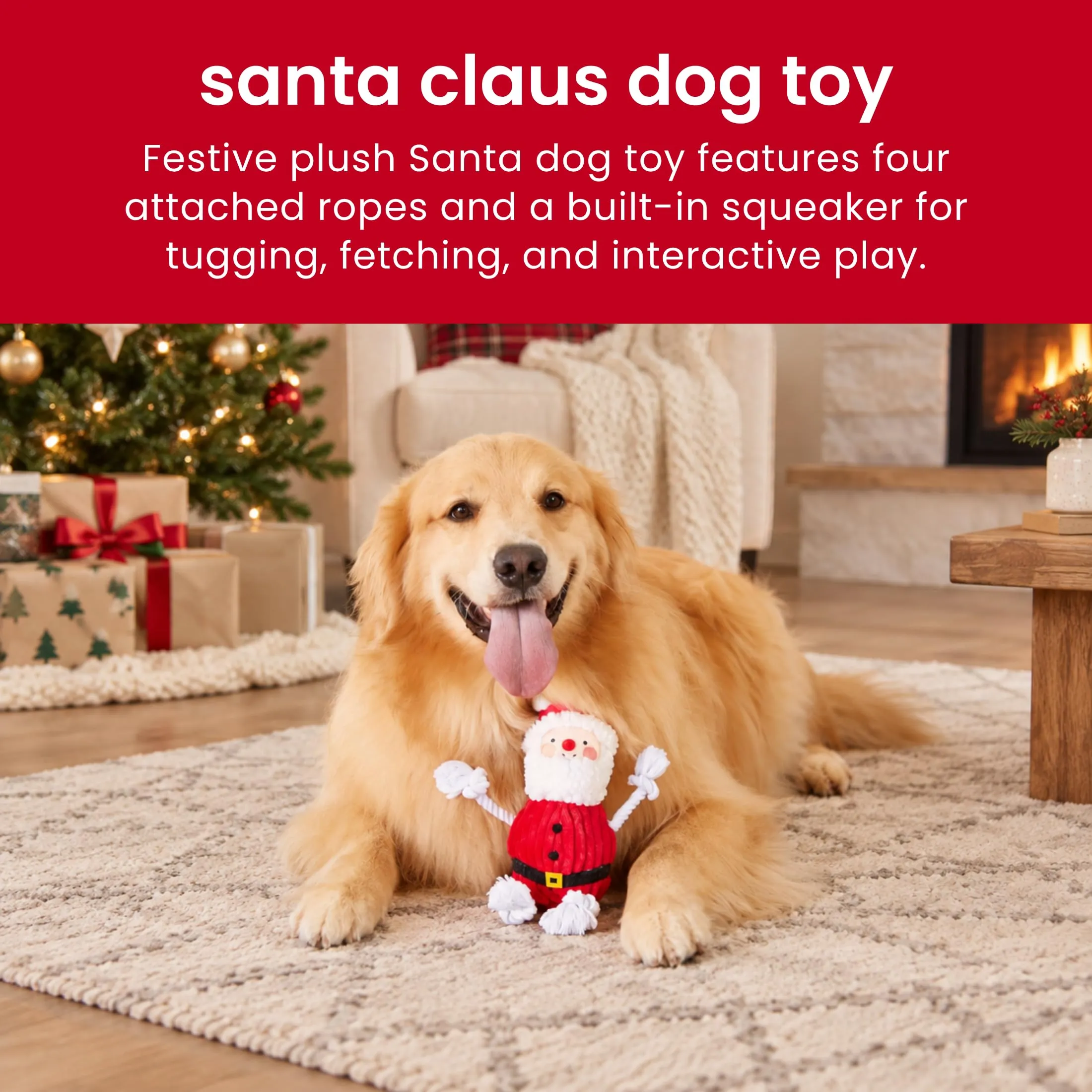 Pearhead Il vero giocattolo per cani di Babbo Natale, giocattolo natalizio per animali domestici, perfetto per le vacanze o regalo per il tuo cane, giocattolo interattivo in corda - immagine 2