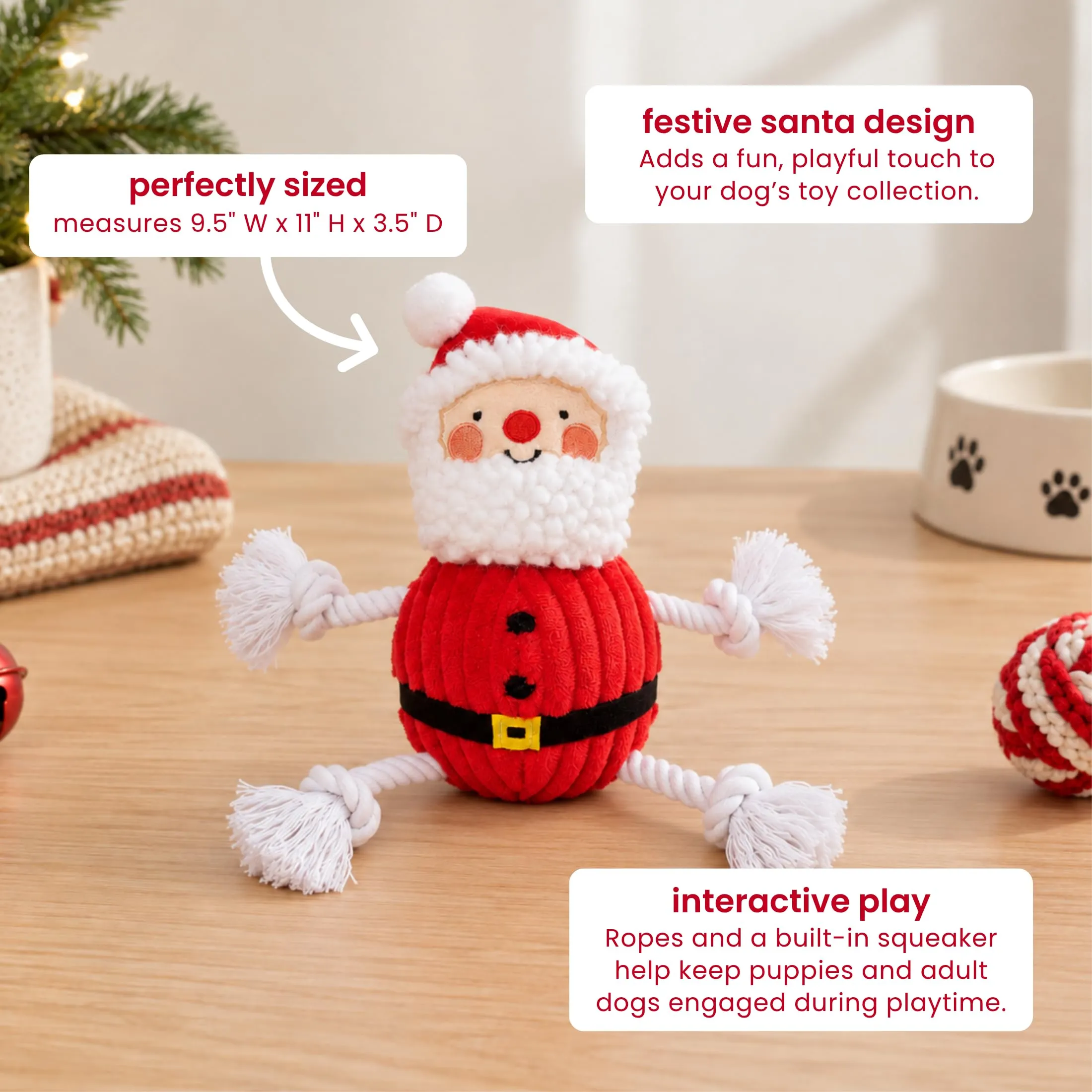 Pearhead Il vero giocattolo per cani di Babbo Natale, giocattolo natalizio per animali domestici, perfetto per le vacanze o regalo per il tuo cane, giocattolo interattivo in corda - immagine 3