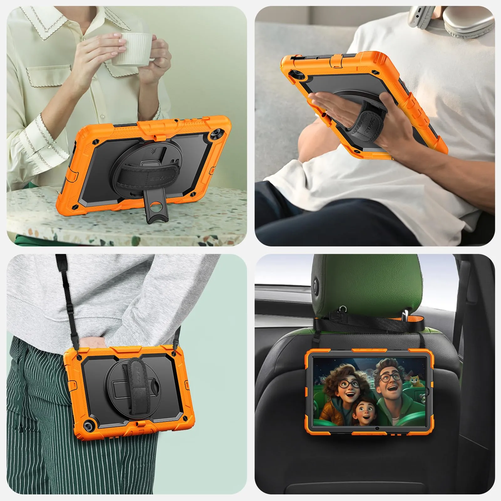 SEYMAC Custodia per Samsung Galaxy Tab S6 Lite 10.4 Pollici 2024/2022/2020, Custodia Antiurto con Pellicola Protettiva, Supporto Girevole a 360°/Tracolla, Tracolla, con Portapenne, Arancione - immagine 6