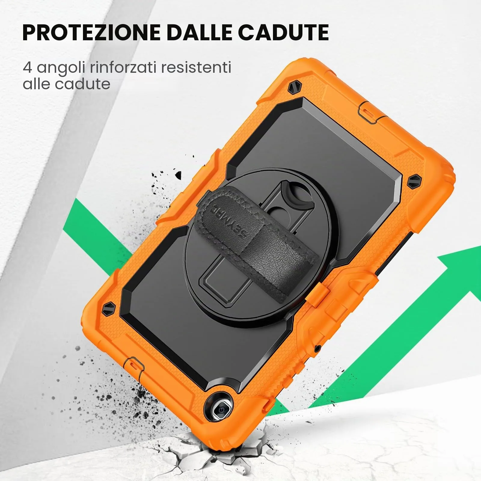 SEYMAC Custodia per Samsung Galaxy Tab S6 Lite 10.4 Pollici 2024/2022/2020, Custodia Antiurto con Pellicola Protettiva, Supporto Girevole a 360°/Tracolla, Tracolla, con Portapenne, Arancione - immagine 7