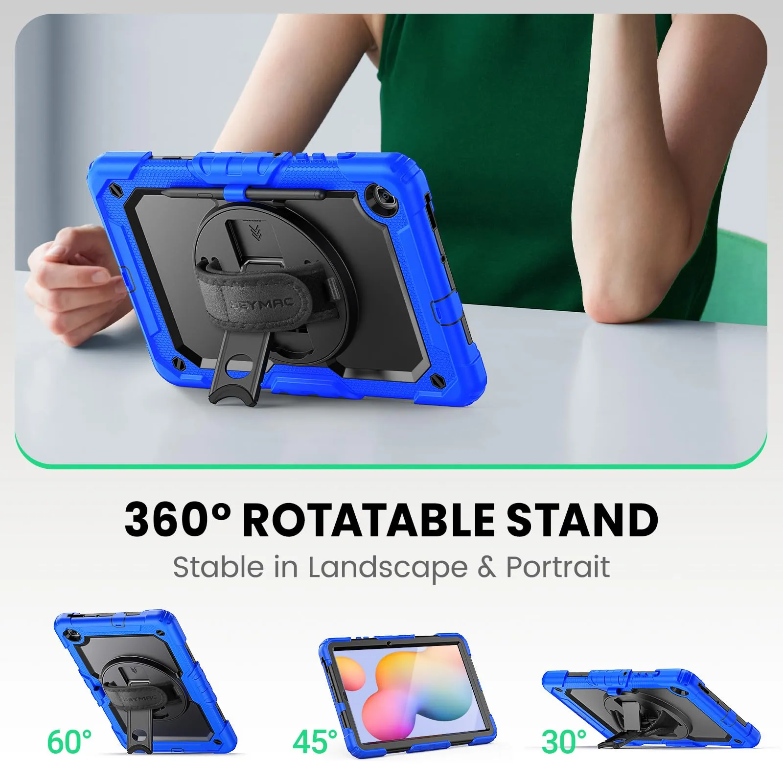 SAIMAC Cover per Samsung Galaxy Tab S6 Lite 2022/2020 10,4 Pollici, Protezione Ibrida Resistente Cadute, con Protezione Schermo Integrata, Impugnatura Girevole a 360°e Supporto, Cover S6 Lite, Blu - immagine 4