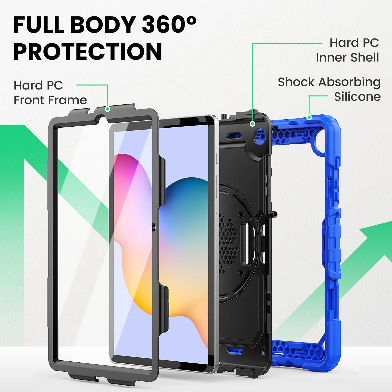 SAIMAC Cover per Samsung Galaxy Tab S6 Lite 2022/2020 10,4 Pollici, Protezione Ibrida Resistente Cadute, con Protezione Schermo Integrata, Impugnatura Girevole a 360°e Supporto, Cover S6 Lite, Blu - immagine 5