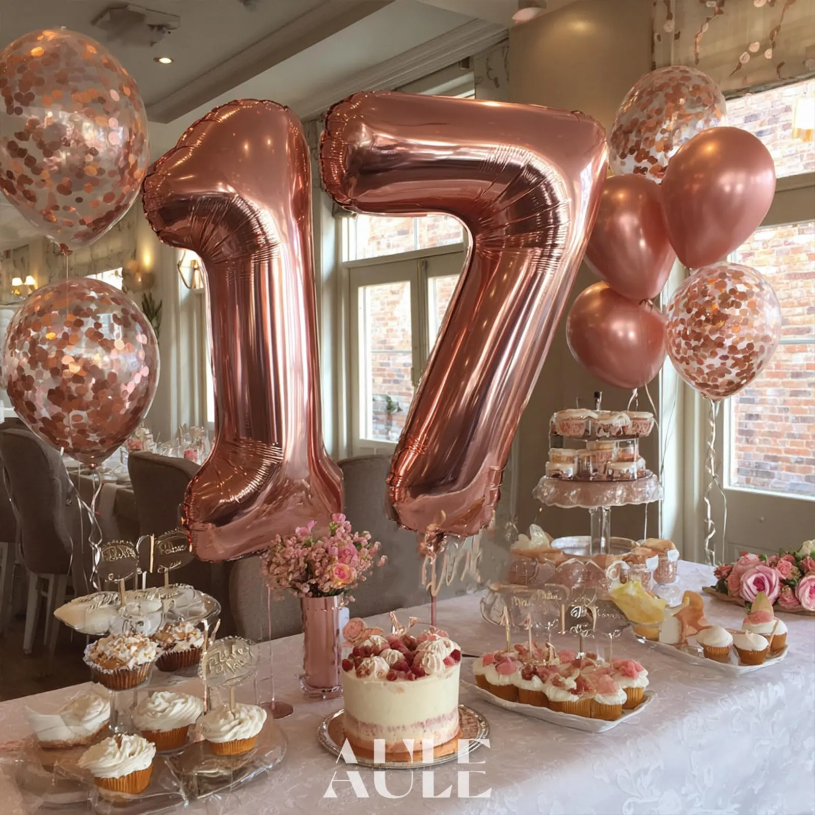 Palloncino Numero 17 Rosa Gold: Grande 101 cm Elio Palloncini Oro Rosa Antico Compleanno 71 Anni Mylar Foil Numeri Gigante Giganti per Festa di Anniversario Decorazioni - immagine 4