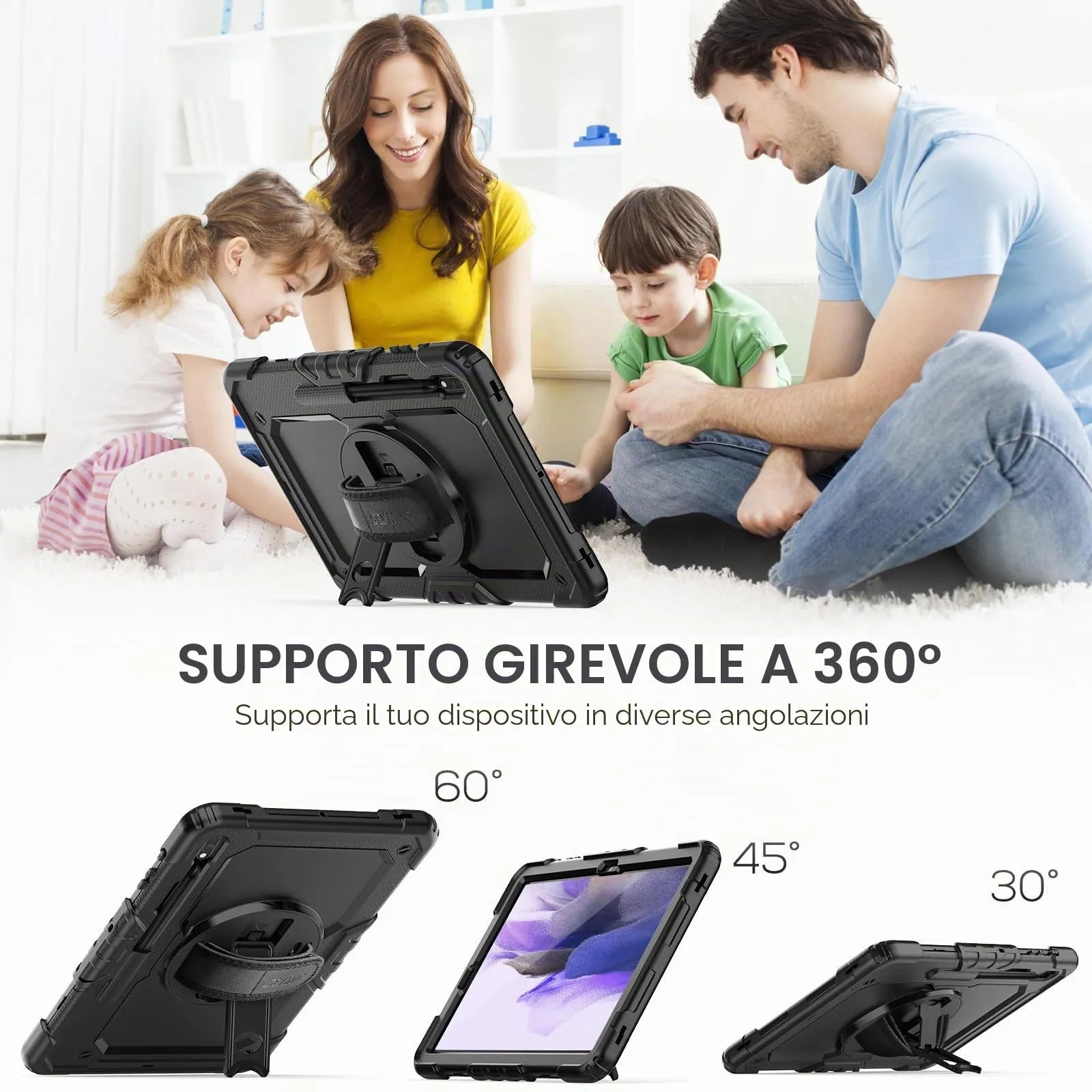 SEYMAC Cover per Samsung Tab S8 Plus/S7 FE/S7 Plus - 12,4 Pollici, Nero - immagine 2