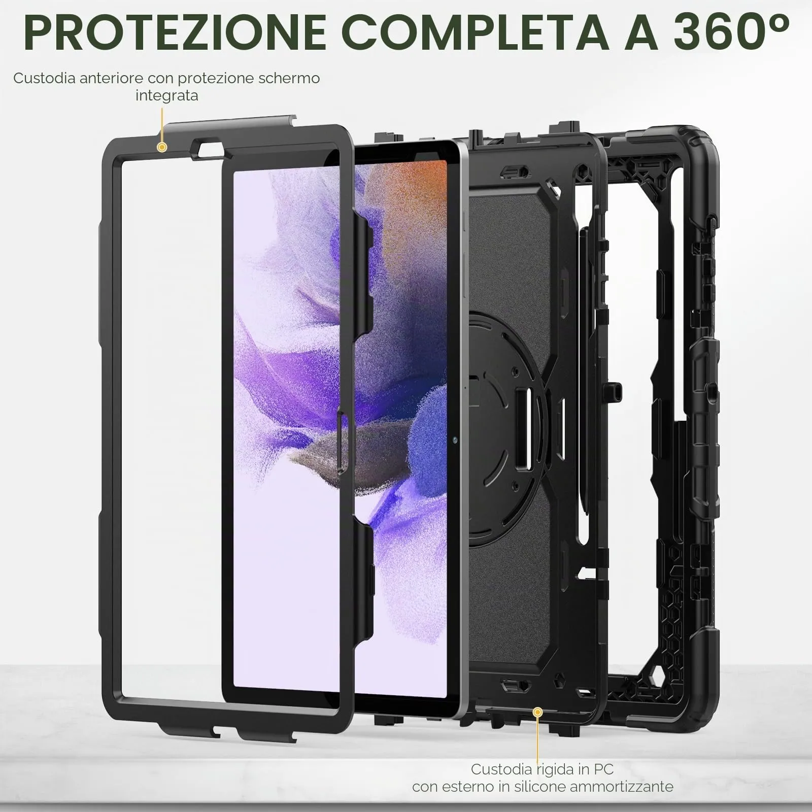 SEYMAC Cover per Samsung Tab S8 Plus/S7 FE/S7 Plus - 12,4 Pollici, Nero - immagine 5