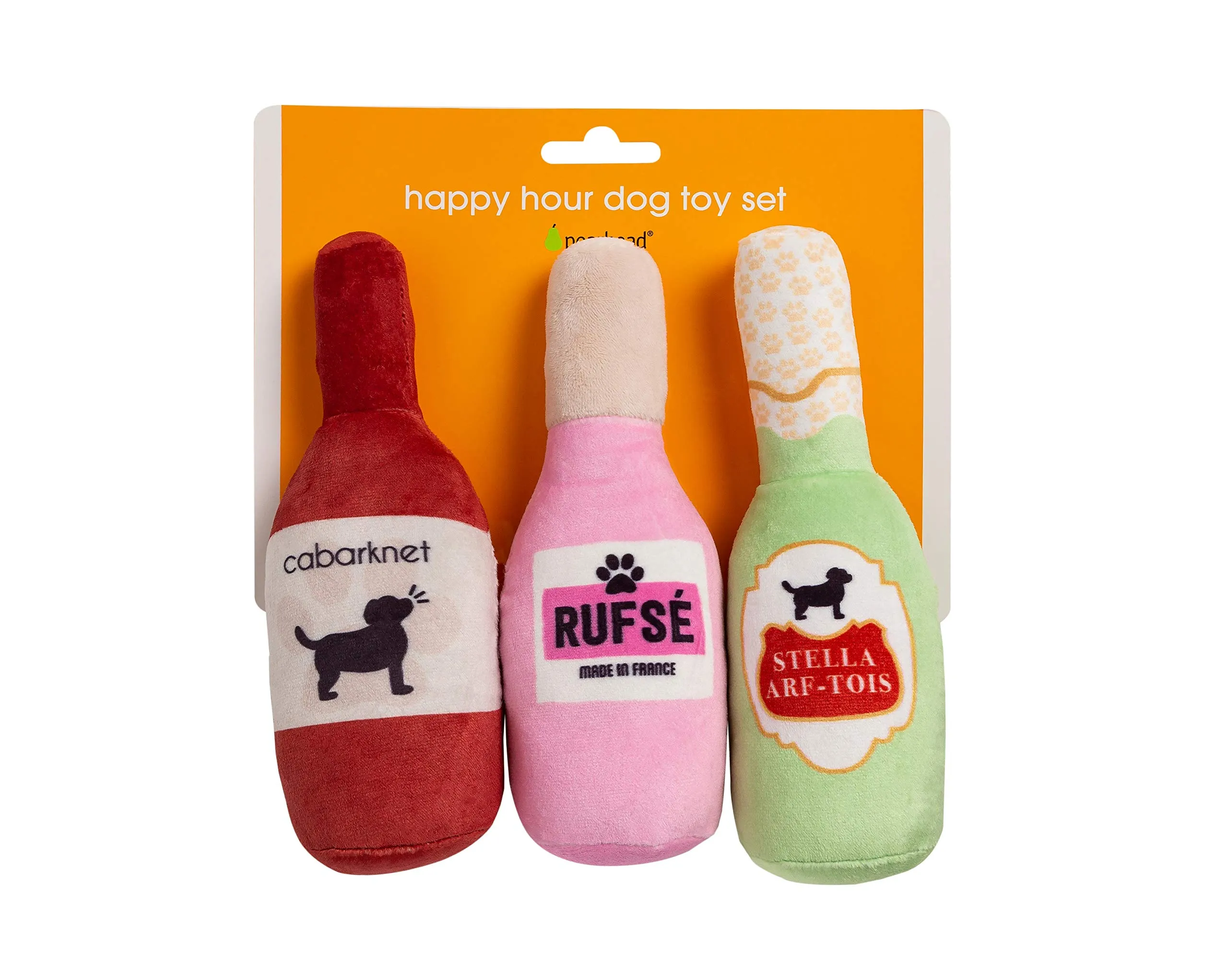 Pearhead Set di 3 giocattoli per cani in peluche, birra, vino e rosa, giocattoli per cani, regalo per genitori di animali domestici, set di 3 giocattoli - immagine 1