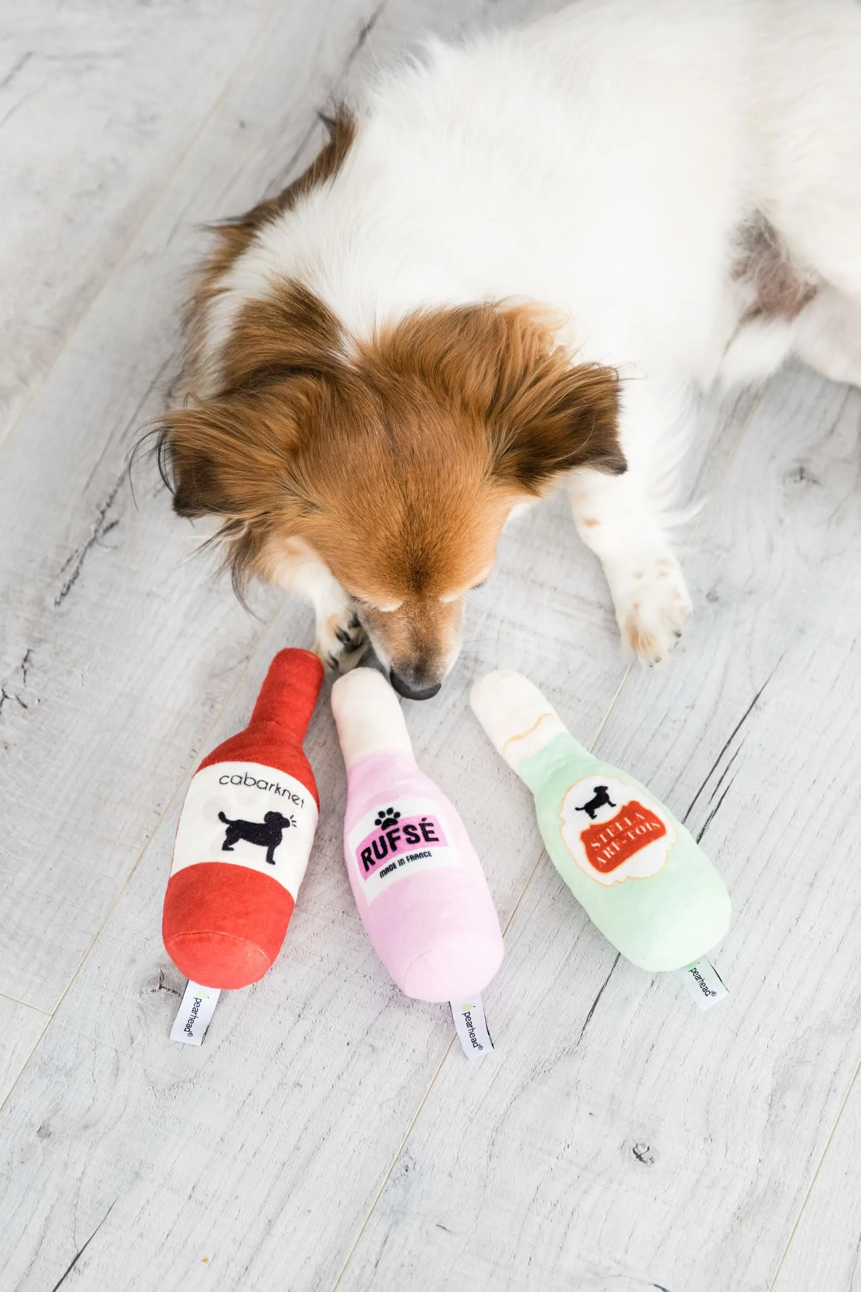 Pearhead Set di 3 giocattoli per cani in peluche, birra, vino e rosa, giocattoli per cani, regalo per genitori di animali domestici, set di 3 giocattoli - immagine 6