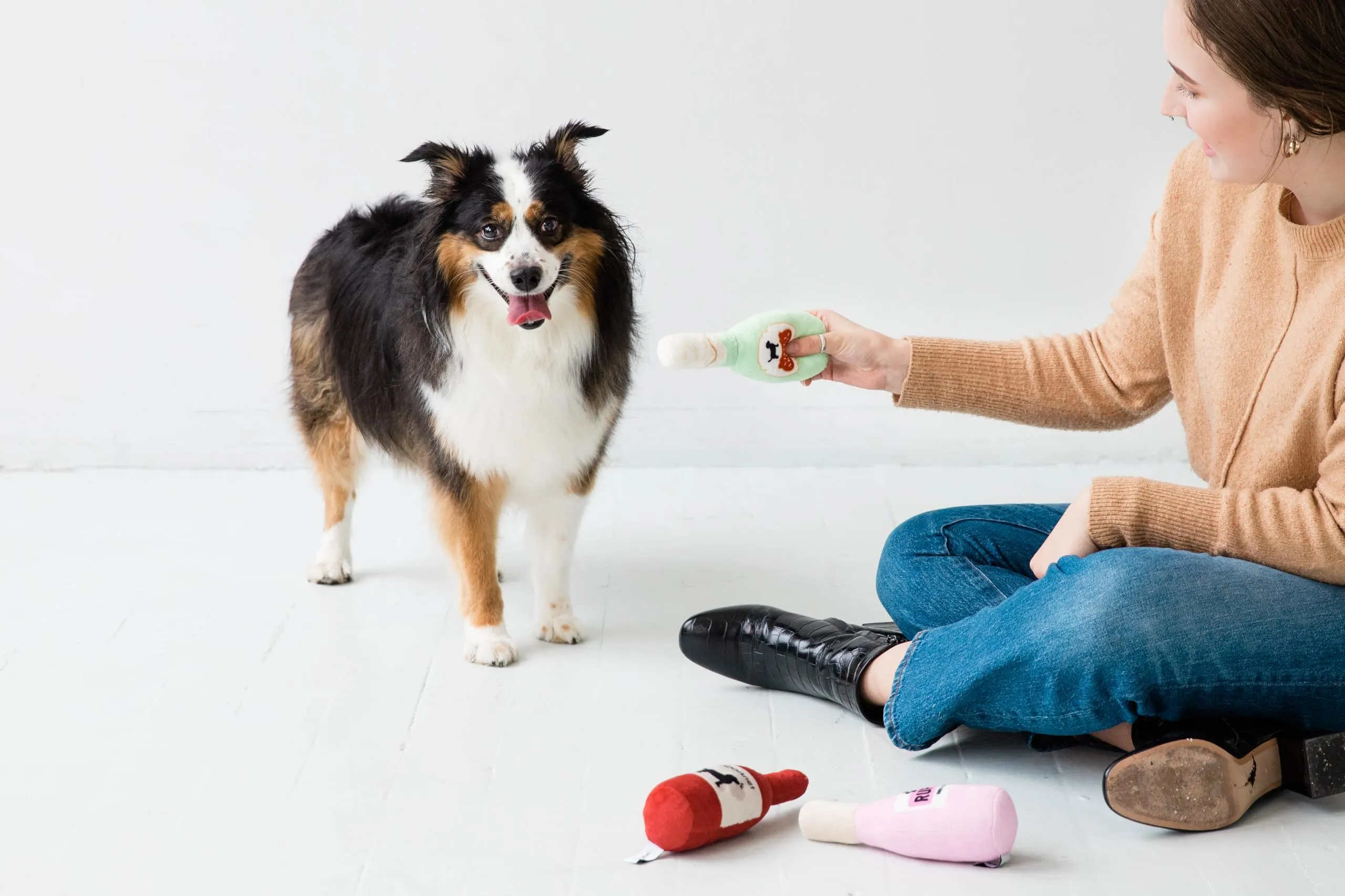 Pearhead Set di 3 giocattoli per cani in peluche, birra, vino e rosa, giocattoli per cani, regalo per genitori di animali domestici, set di 3 giocattoli - immagine 7