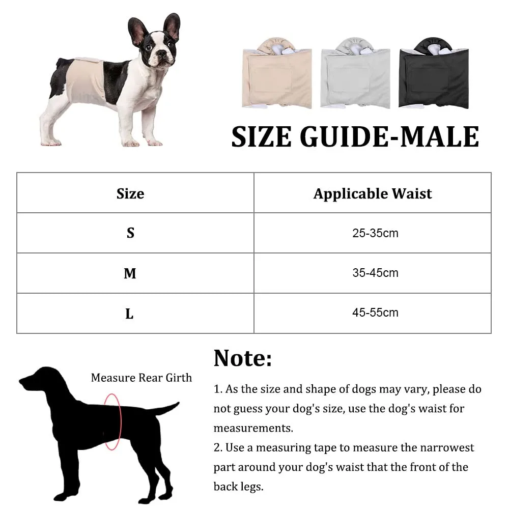 VSSHE Pannolini per cani, 3 pezzi, S-L, fasce addominali lavabili per ragazzi, pannolini per cani ad alta assorbenza, impermeabili, assorbenti, lavabili, resistenti, nero/grigio/beige-S - immagine 2