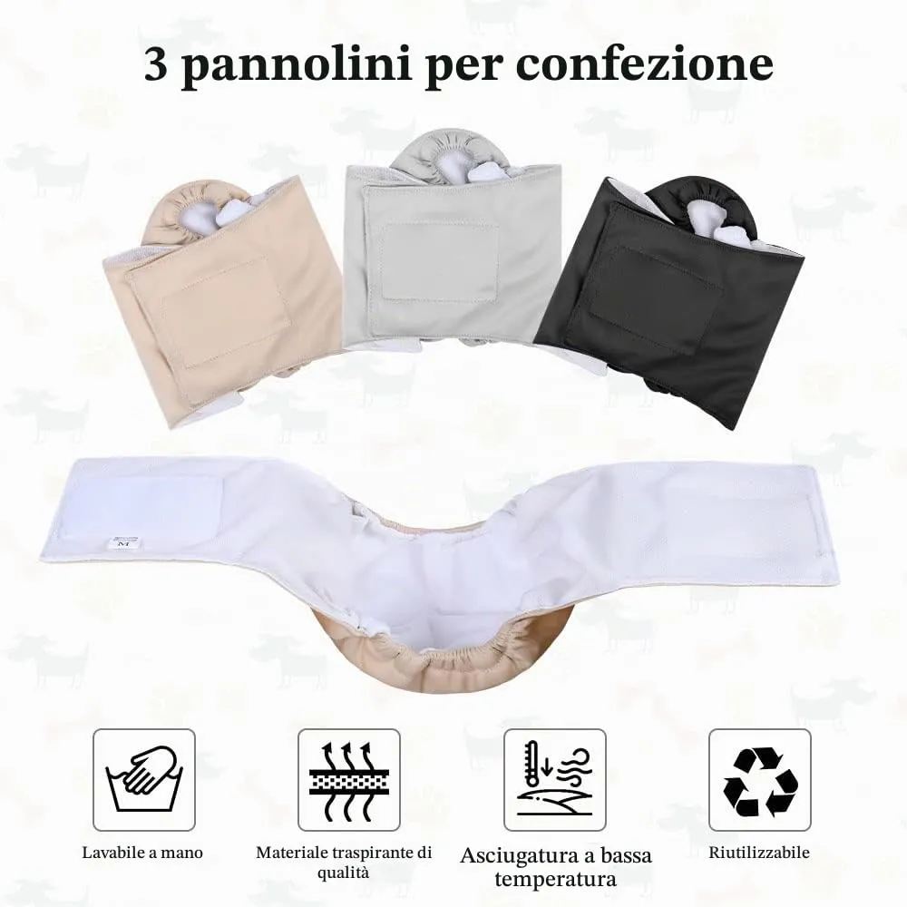 VSSHE Pannolini per cani, 3 pezzi, S-L, fasce addominali lavabili per ragazzi, pannolini per cani ad alta assorbenza, impermeabili, assorbenti, lavabili, resistenti, nero/grigio/beige-S - immagine 4