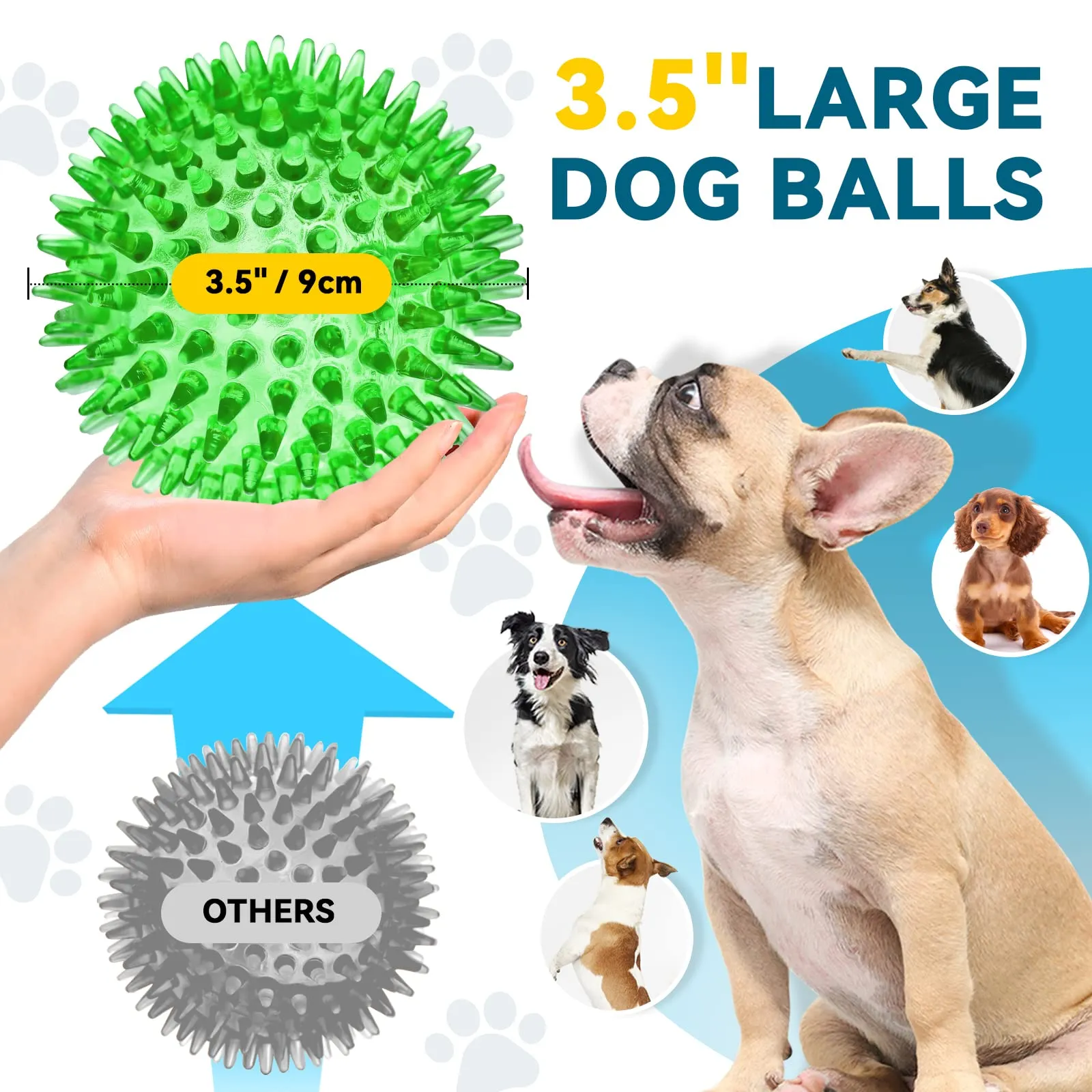 SHARLOVY 3.5" grande palla di giocattoli per cani, 6 pacchetti di giocattoli squeeaky, palla spiky durevole - immagine 2