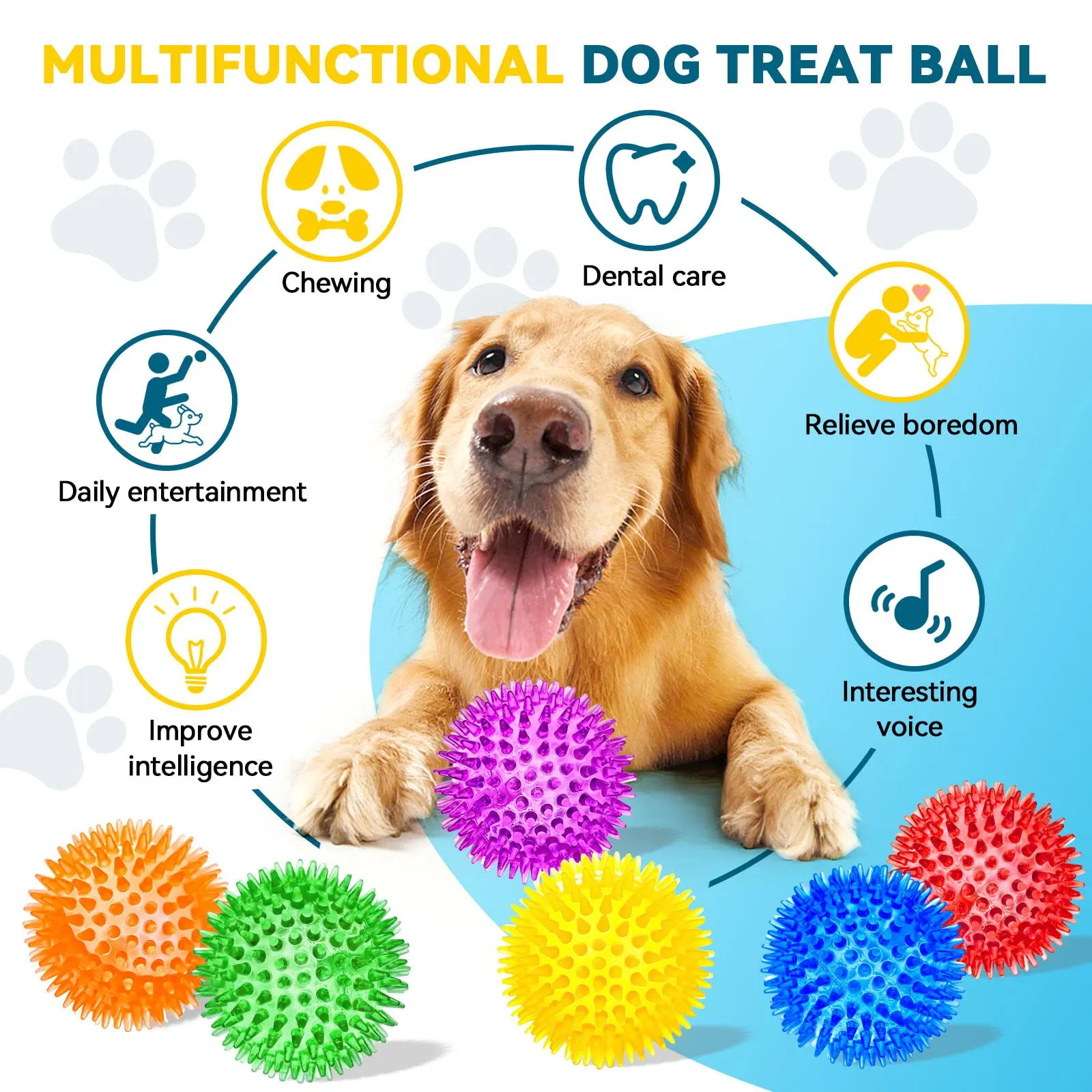 SHARLOVY 3.5" grande palla di giocattoli per cani, 6 pacchetti di giocattoli squeeaky, palla spiky durevole - immagine 3