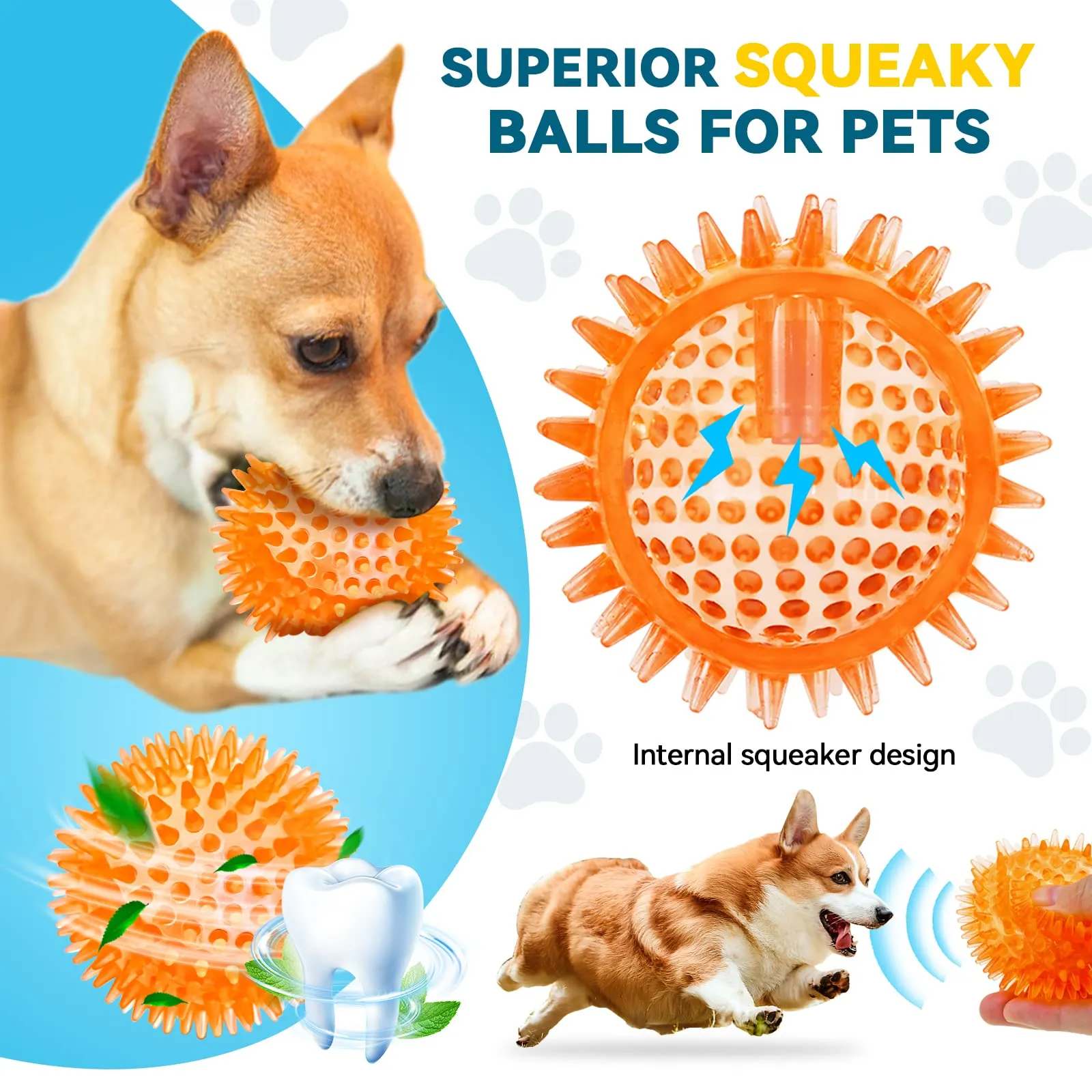 SHARLOVY 3.5" grande palla di giocattoli per cani, 6 pacchetti di giocattoli squeeaky, palla spiky durevole - immagine 5