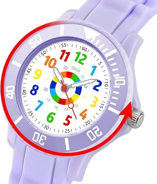DTKID Orologio Bambini Analogico, Ghiera Girevole, Silicone (Viola) - immagine 3