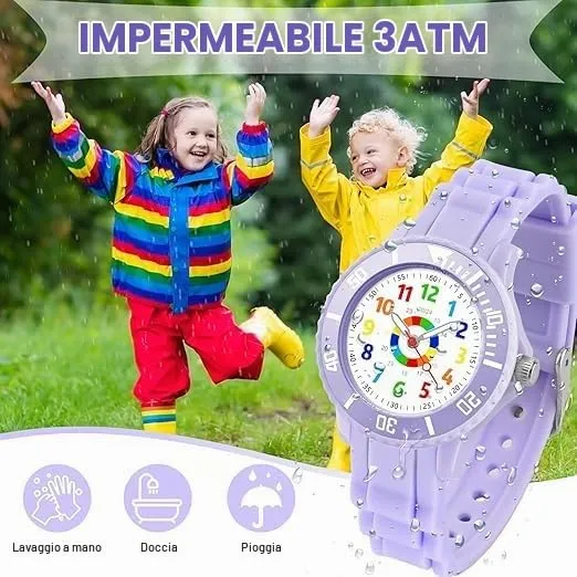 DTKID Orologio Bambini Analogico, Ghiera Girevole, Silicone (Viola) - immagine 4