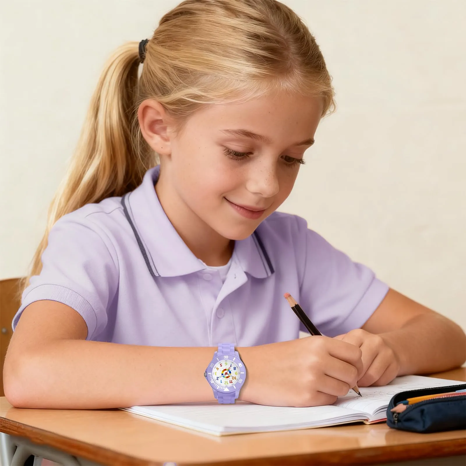 DTKID Orologio Bambini Analogico, Ghiera Girevole, Silicone (Viola) - immagine 6