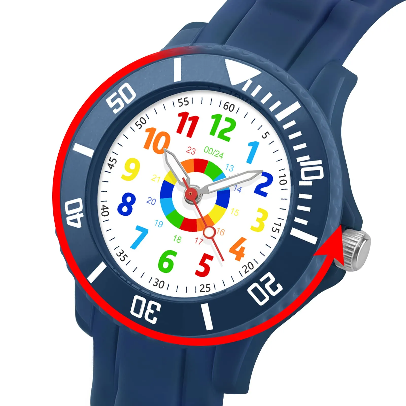 DTKID Orologio Bambini Analogico, Ghiera Girevole, Silicone (Blu Navy) - immagine 2