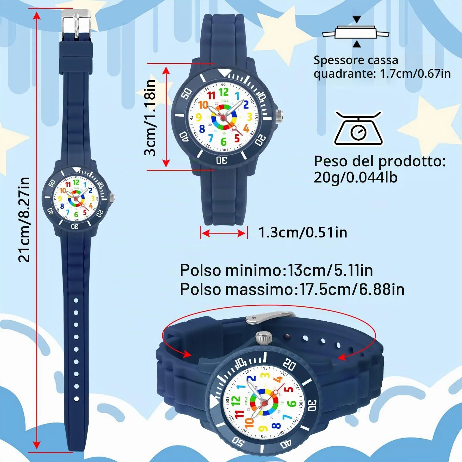 DTKID Orologio Bambini Analogico, Ghiera Girevole, Silicone (Blu Navy) - immagine 5