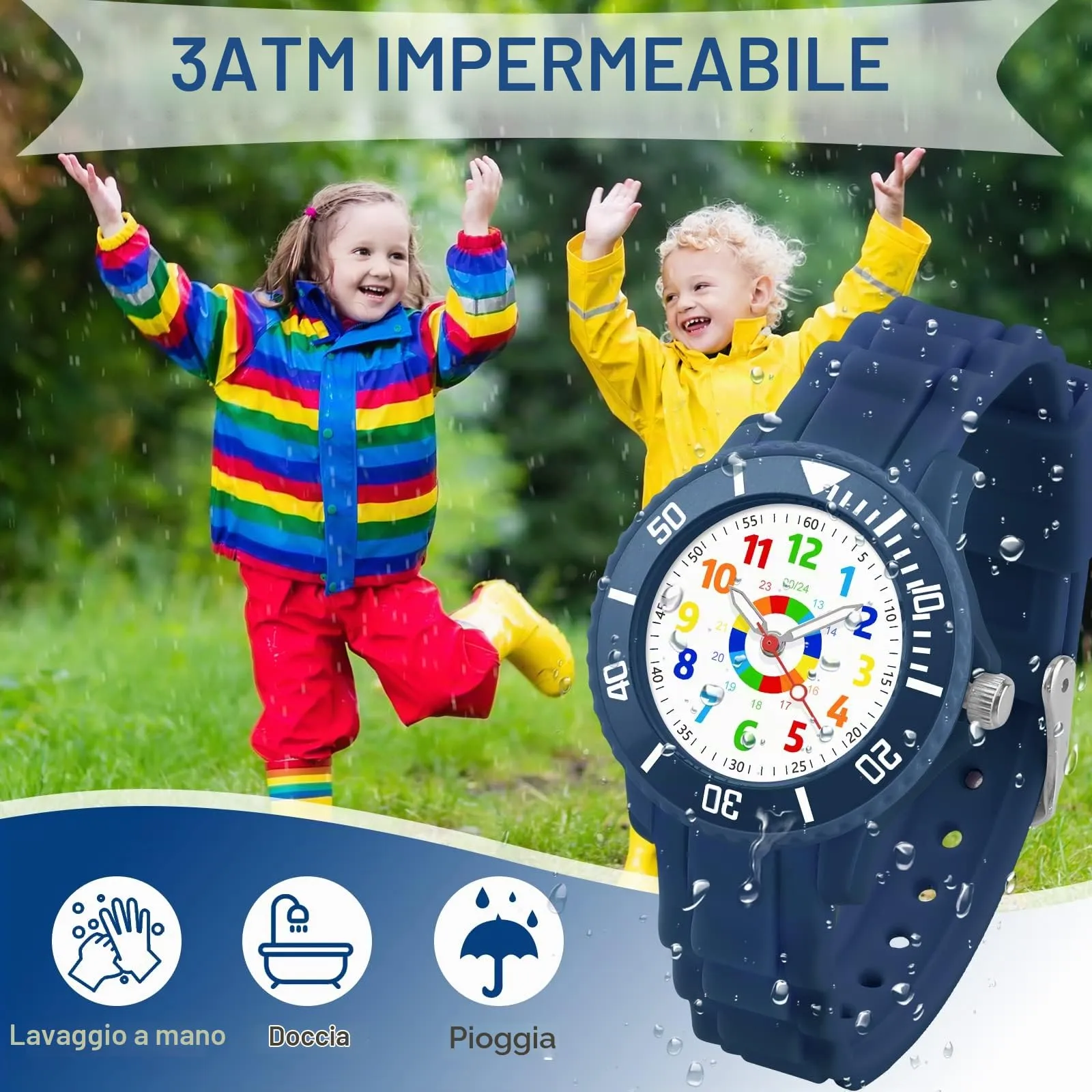 DTKID Orologio Bambini Analogico, Ghiera Girevole, Silicone (Blu Navy) - immagine 6