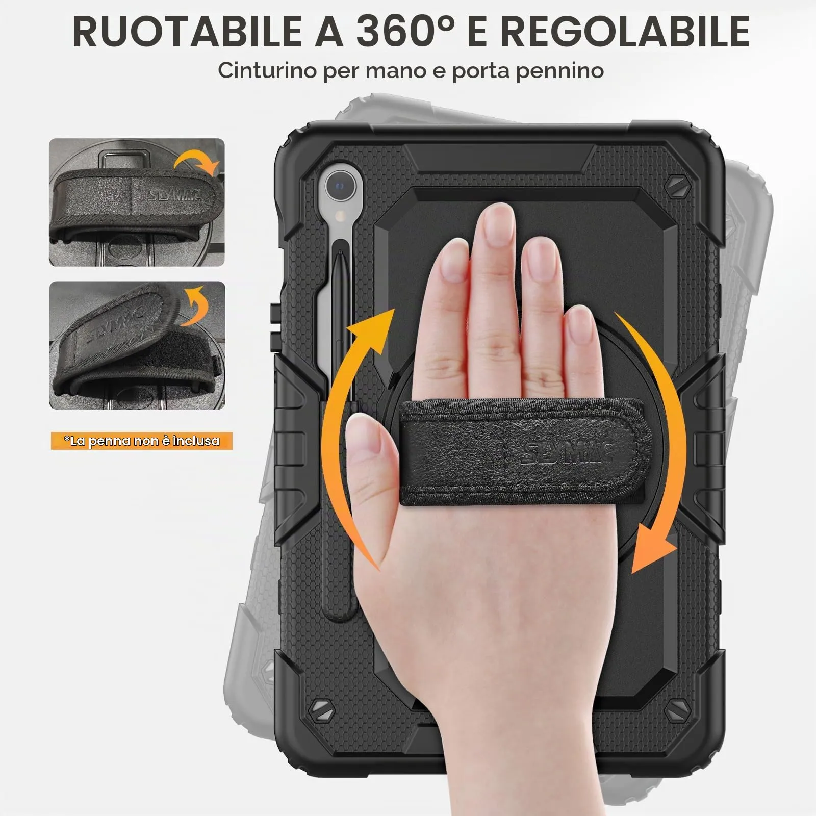 SEYMAC Cover per Samsung Galaxy Tab S10 Lite/S10 FE/S9 FE 10,9"/S9, Nero - immagine 2